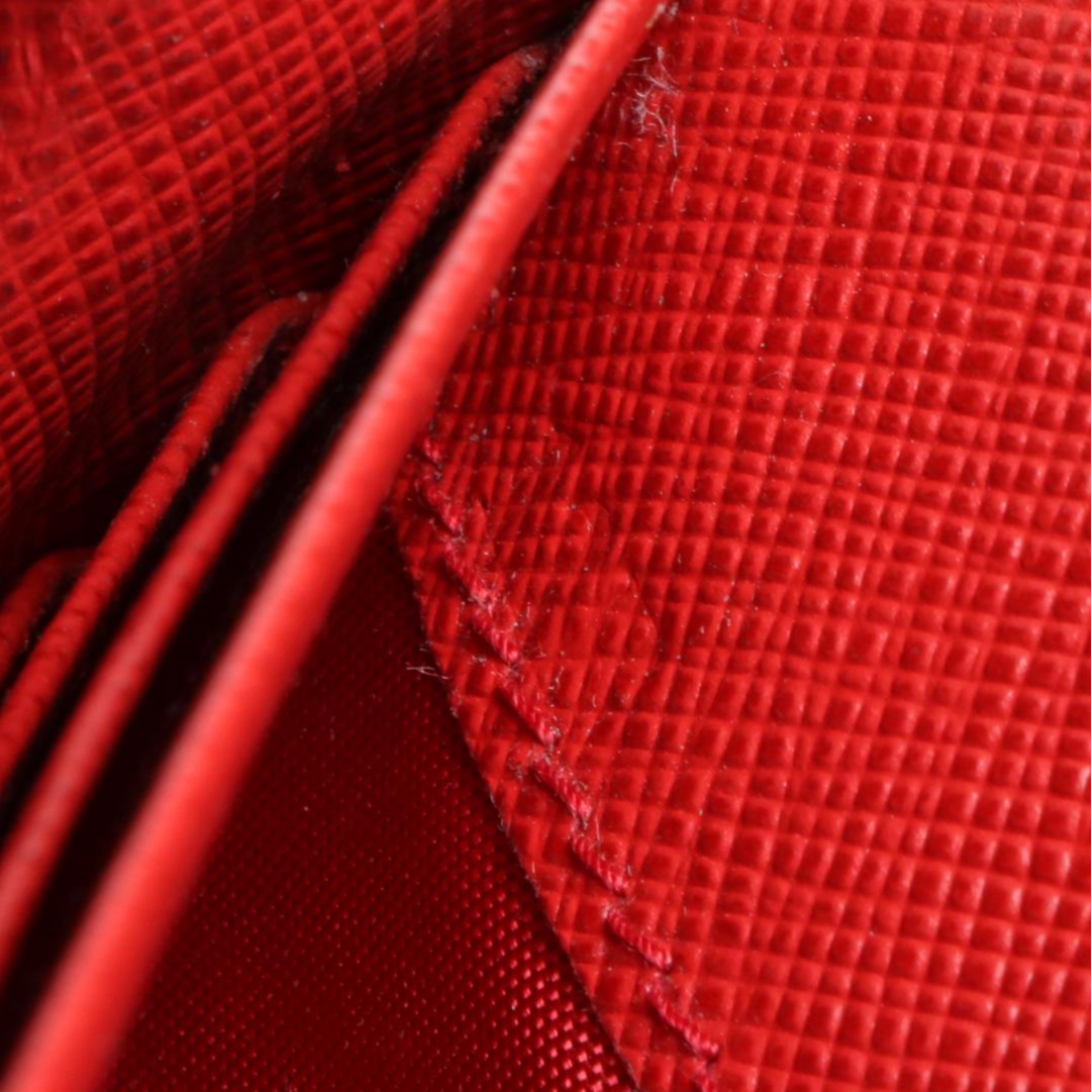 Prada  Continental Bow Wallet in Rosso Saffiano Leather with Box