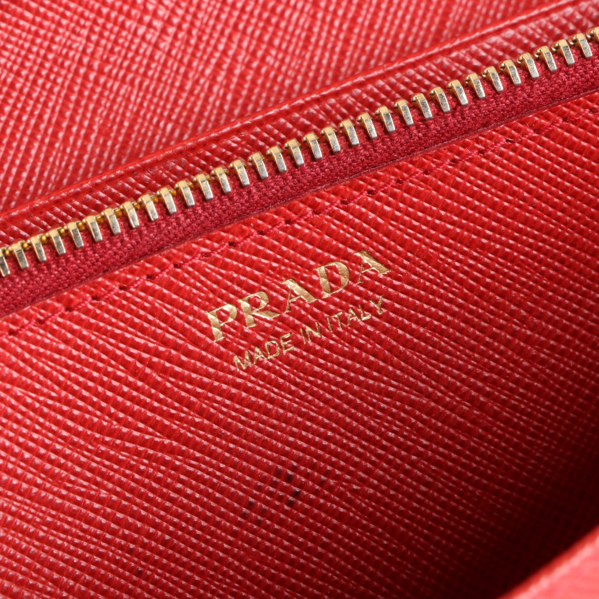 Prada  Continental Bow Wallet in Rosso Saffiano Leather with Box