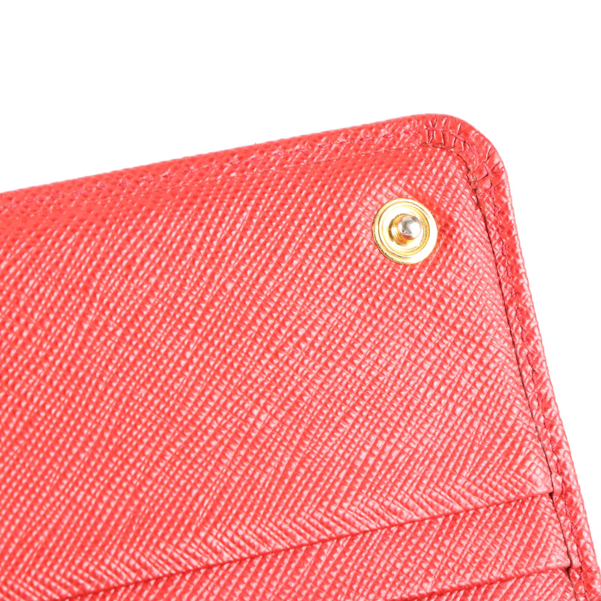 Prada  Continental Bow Wallet in Rosso Saffiano Leather with Box