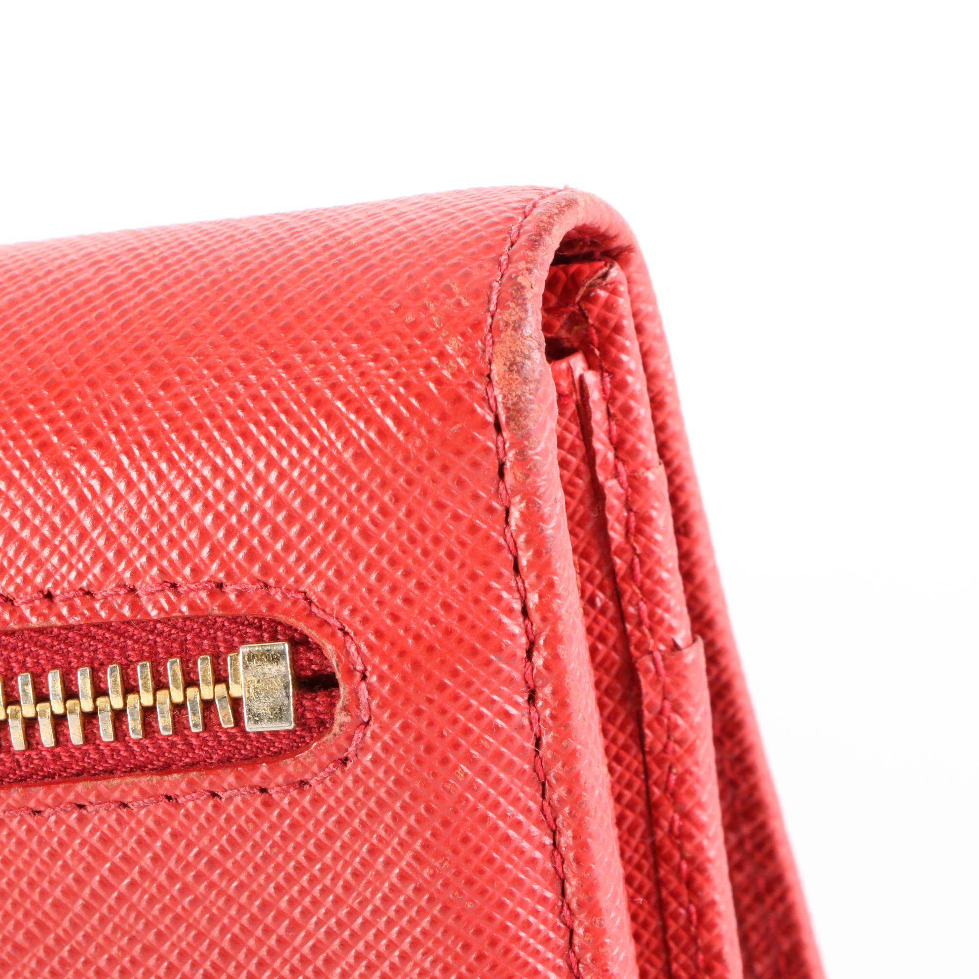 Prada  Continental Bow Wallet in Rosso Saffiano Leather with Box