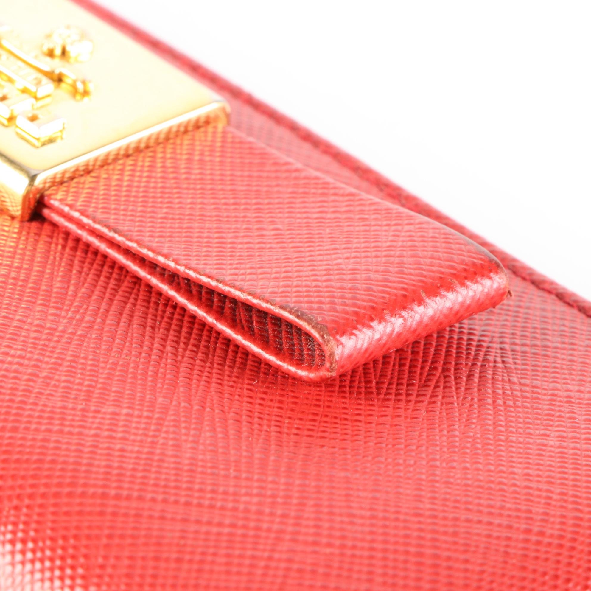 Prada  Continental Bow Wallet in Rosso Saffiano Leather with Box
