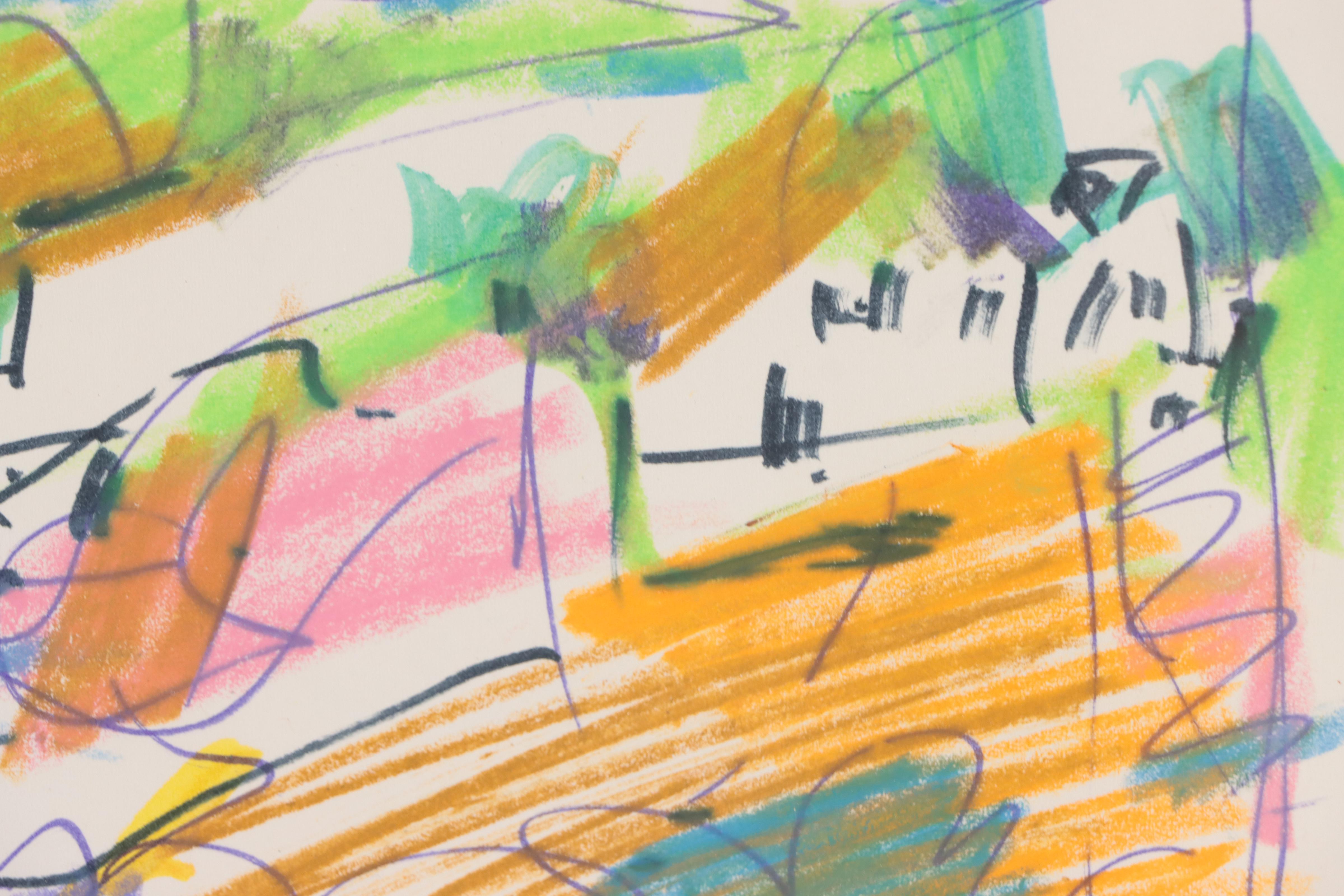 Paul Chidlaw Expressionist Landscape Mixed Media Drawing