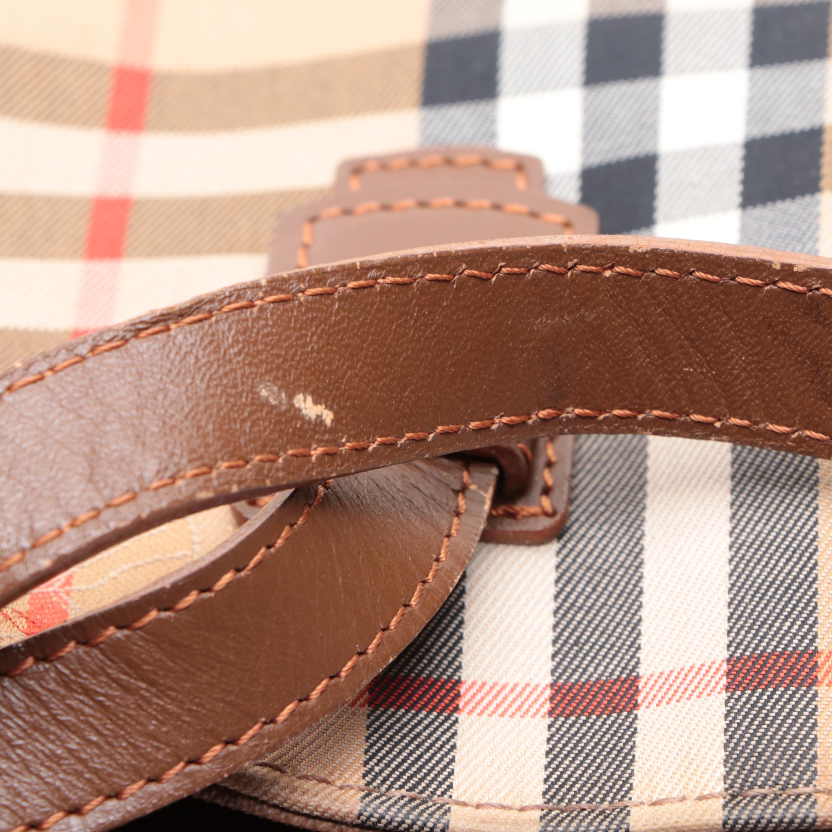 Burberrys Small Tote Bag in Haymarket Check and Leather