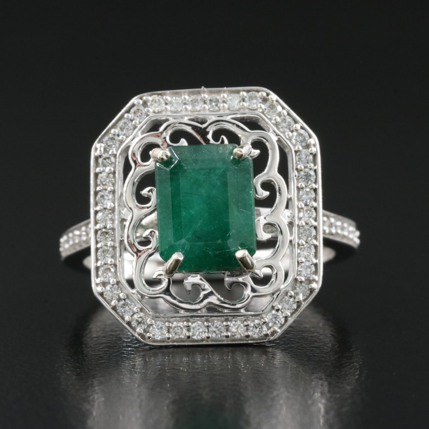 14K 1.73 CT Emerald and Diamond Ring