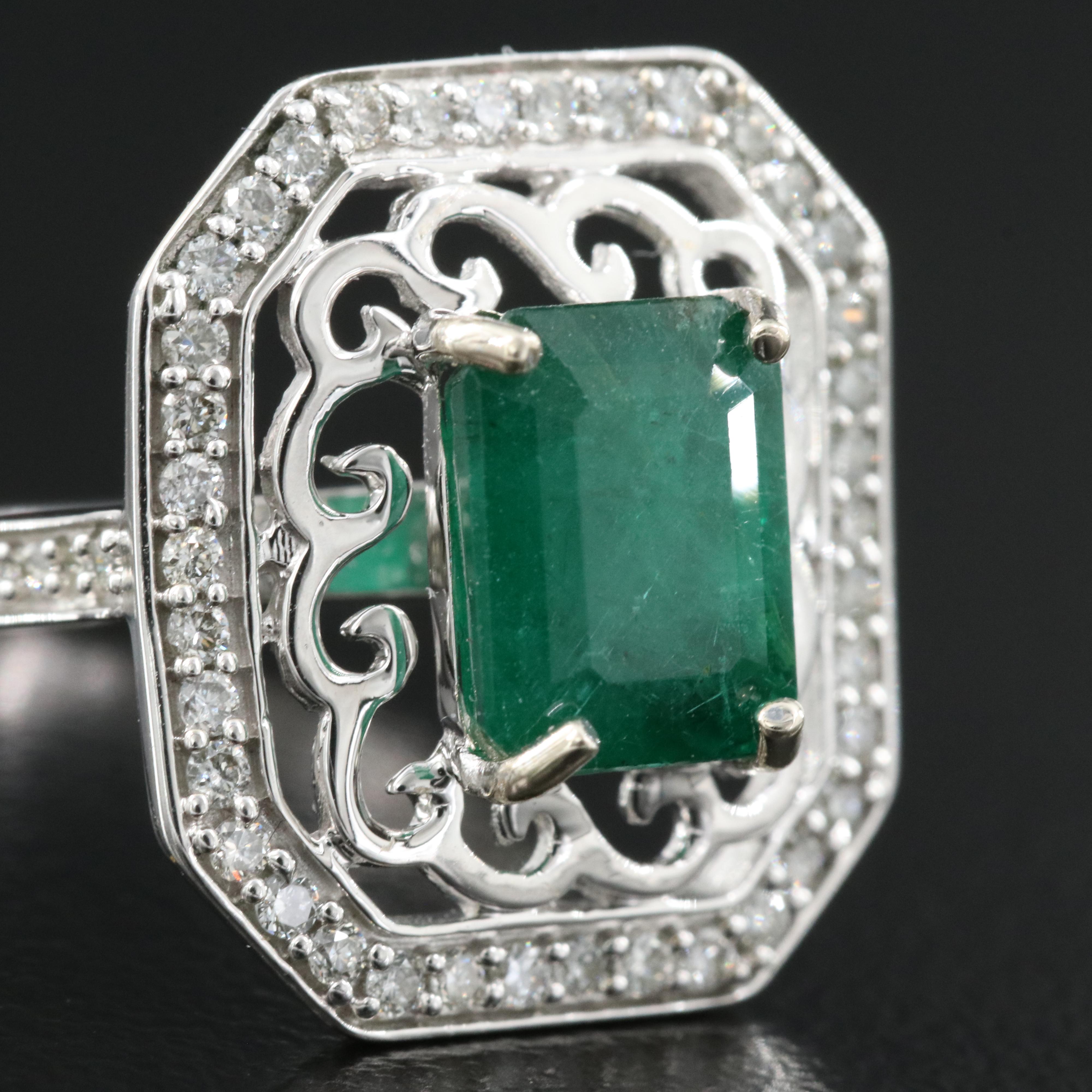 14K 1.73 CT Emerald and Diamond Ring