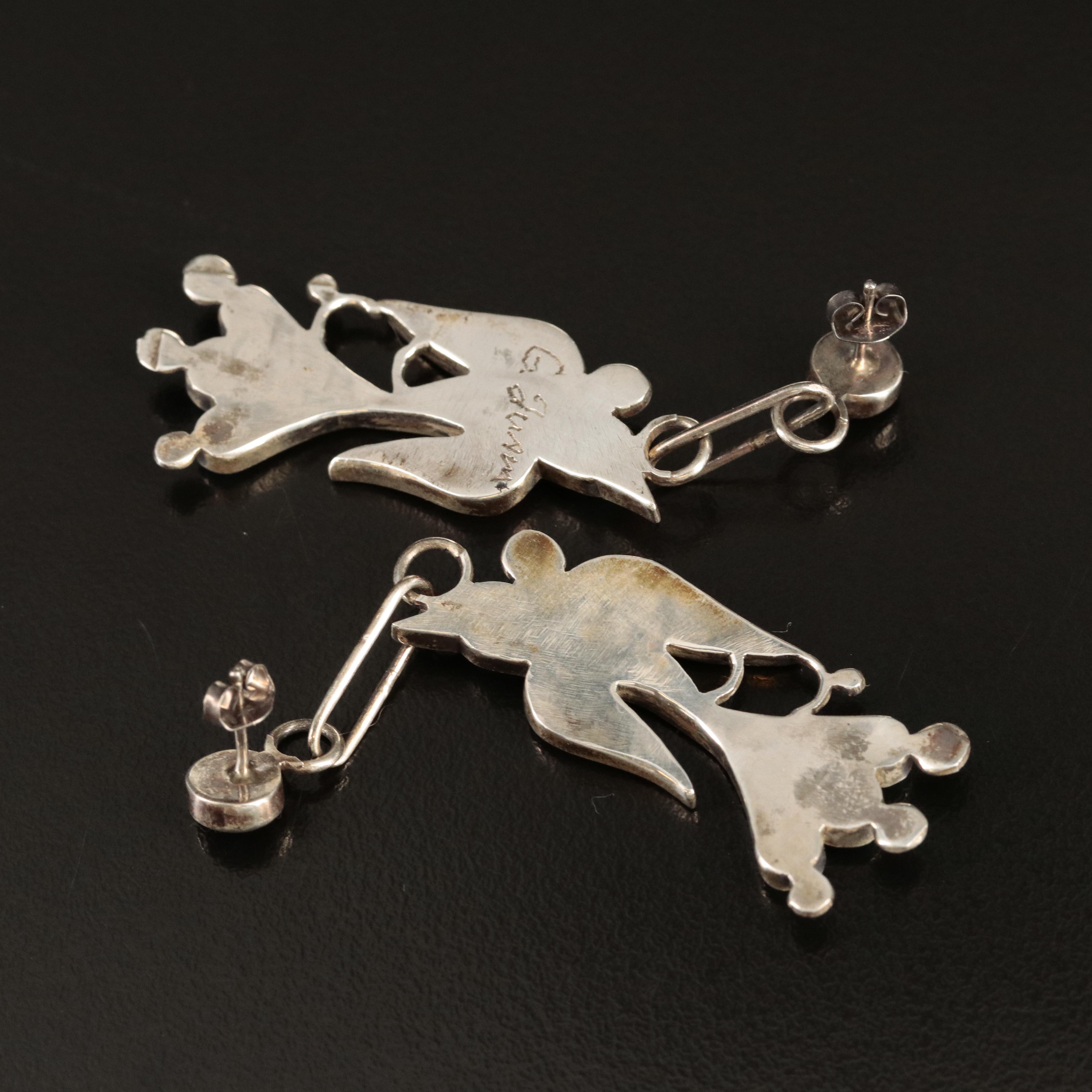 G. Juan Sterling Turquoise and Enamel Inlay Bird Earrings