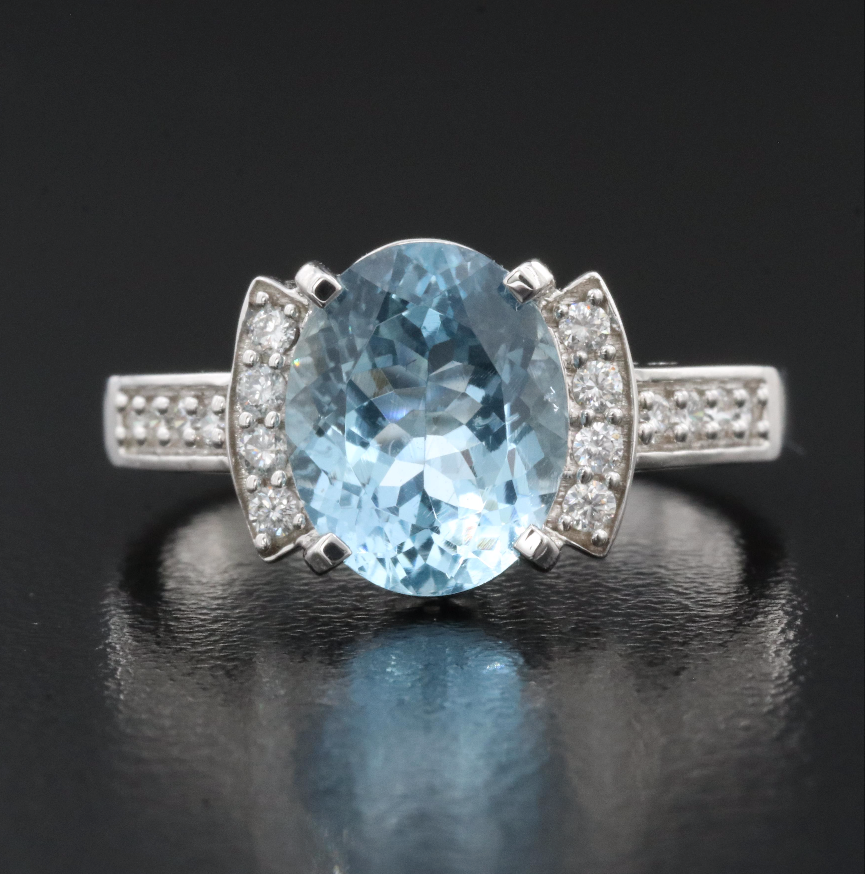 18K 2.40 CT Aquamarine and Diamond Ring