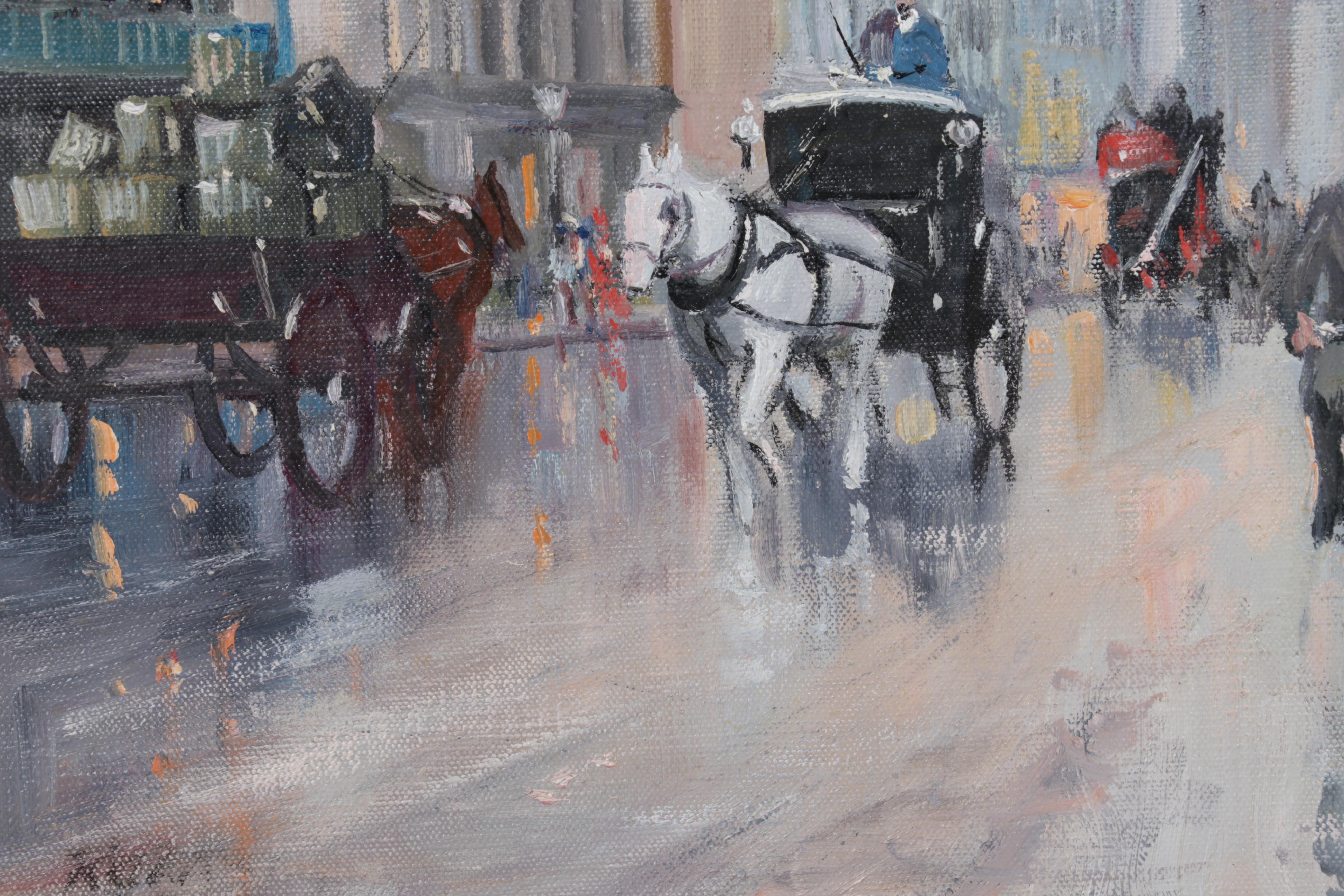 Kurt Daste Oil Painting of Victorian City Street Scene, 21st Century