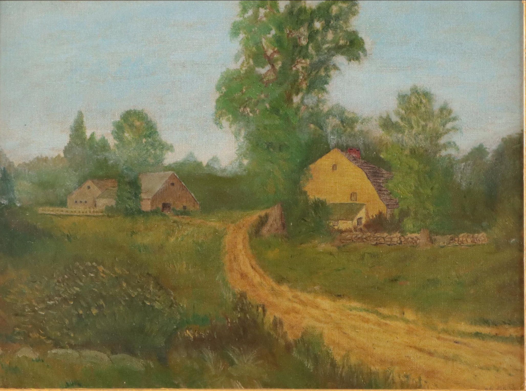 Farm Landscape Oil Painting, Mid-20th Century