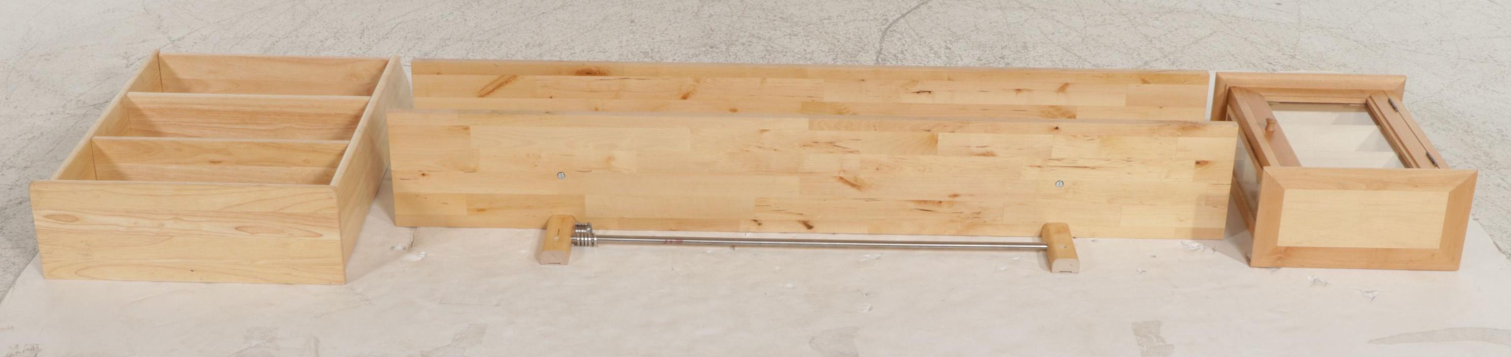 Contemporary Pine Wood Hanging Shelves and Cabinet