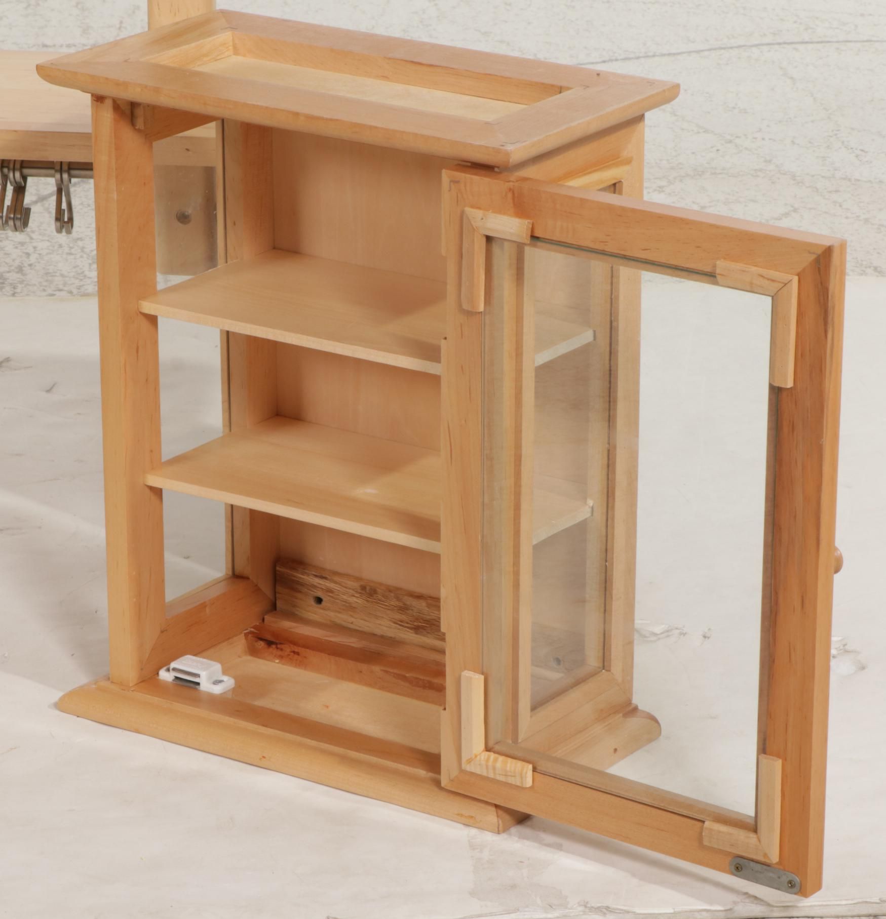 Contemporary Pine Wood Hanging Shelves and Cabinet