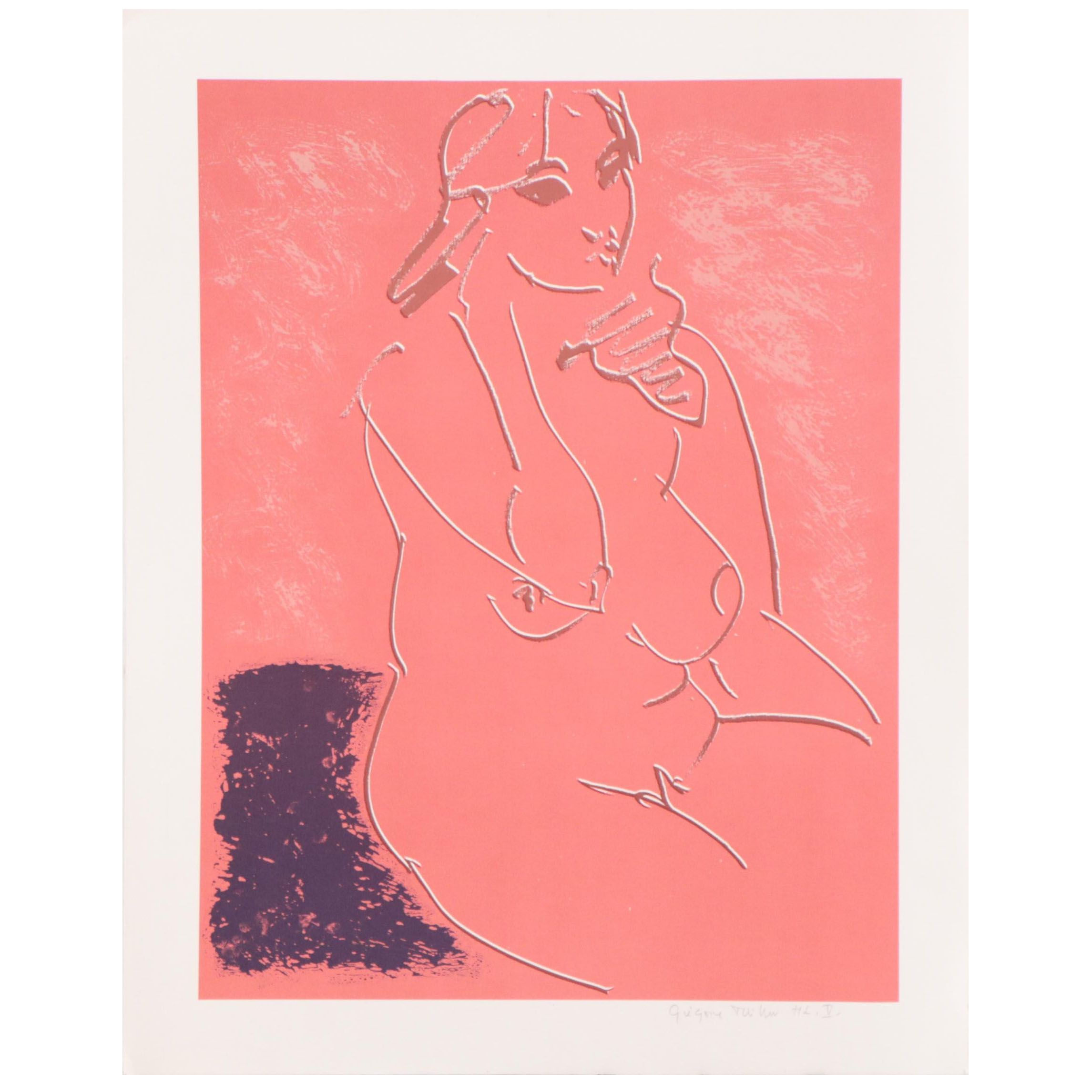 Grégoire Müller Color Lithograph "Untitled - Seated Nude"
