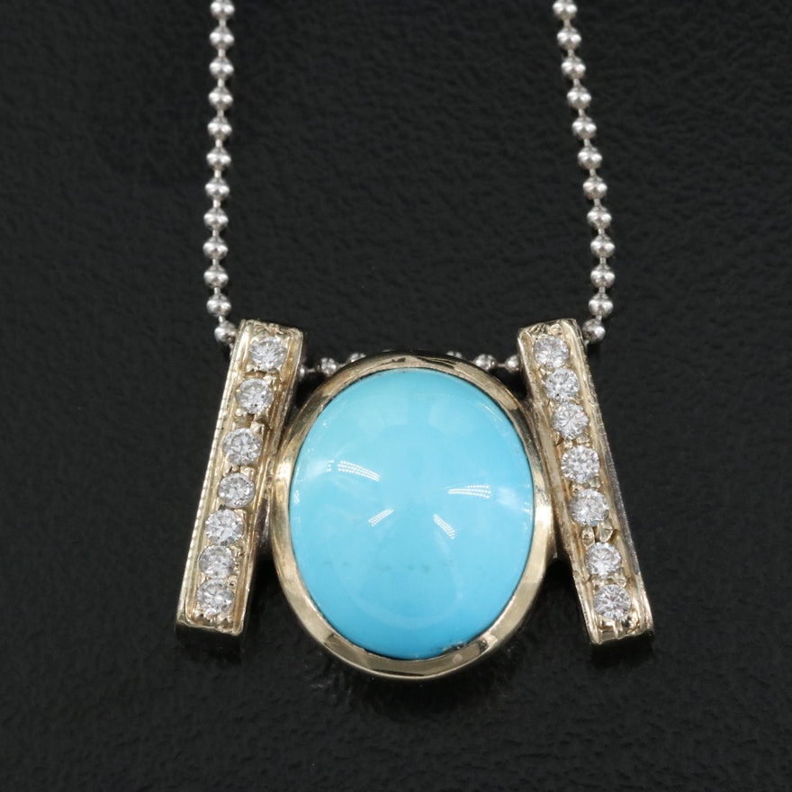 18K Turquoise and Diamond Pendant Necklace