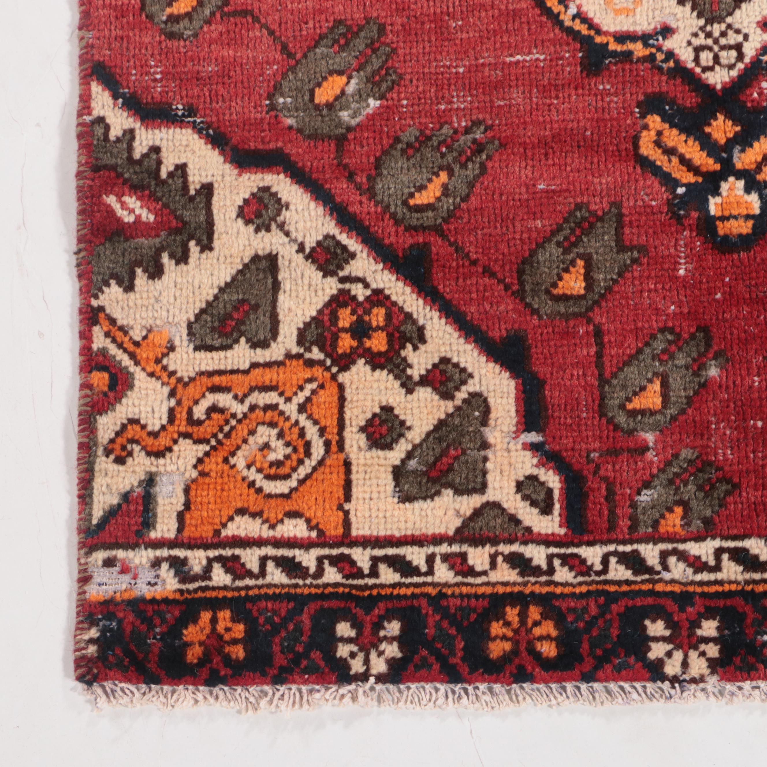 3'2 x 6'3 Hand-Knotted Persian Hamadan Remnant Area Rug