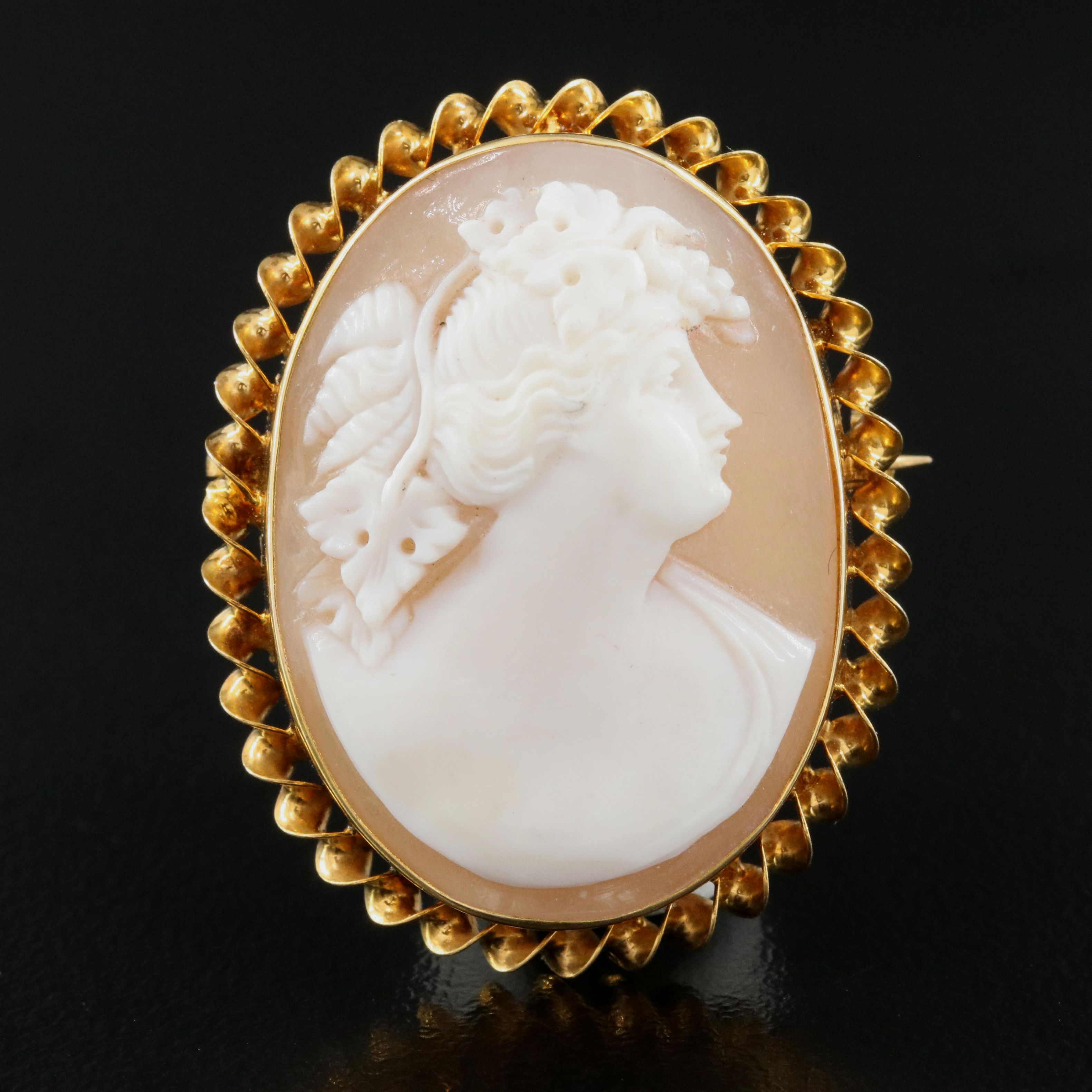 10K Shell Cameo Converter Brooch