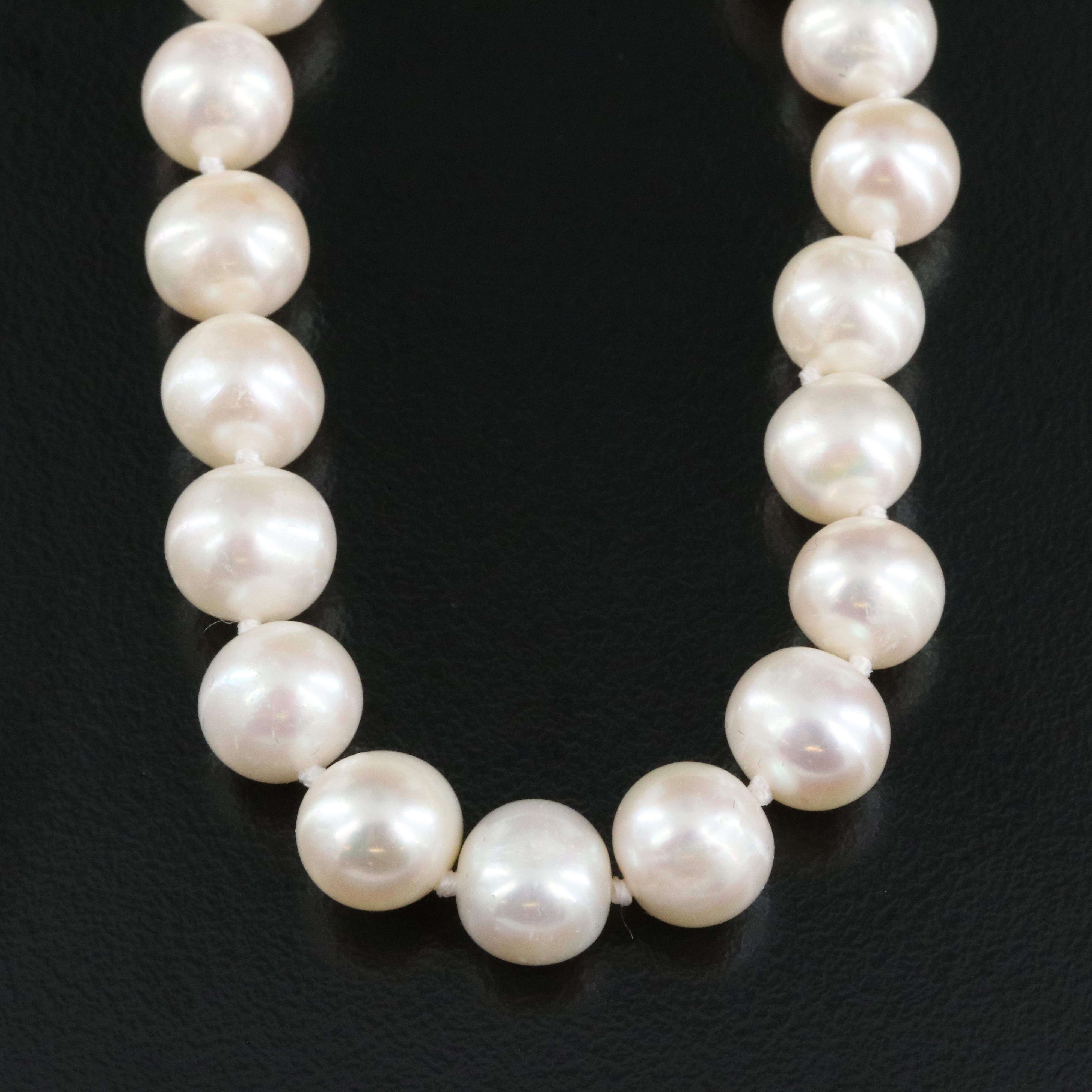 Pearl Necklace with Sterling Diamond Clasp
