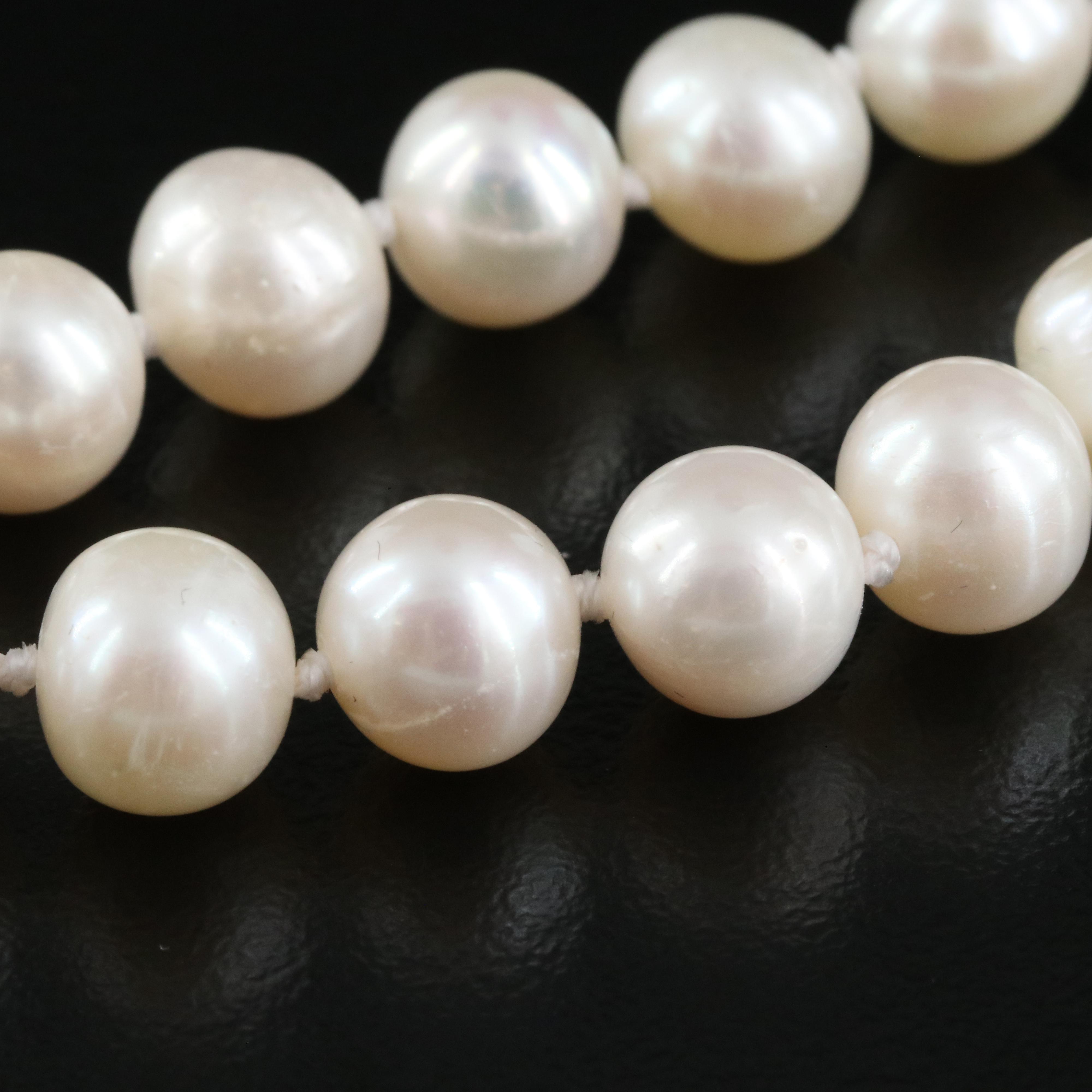 Pearl Necklace with Sterling Diamond Clasp