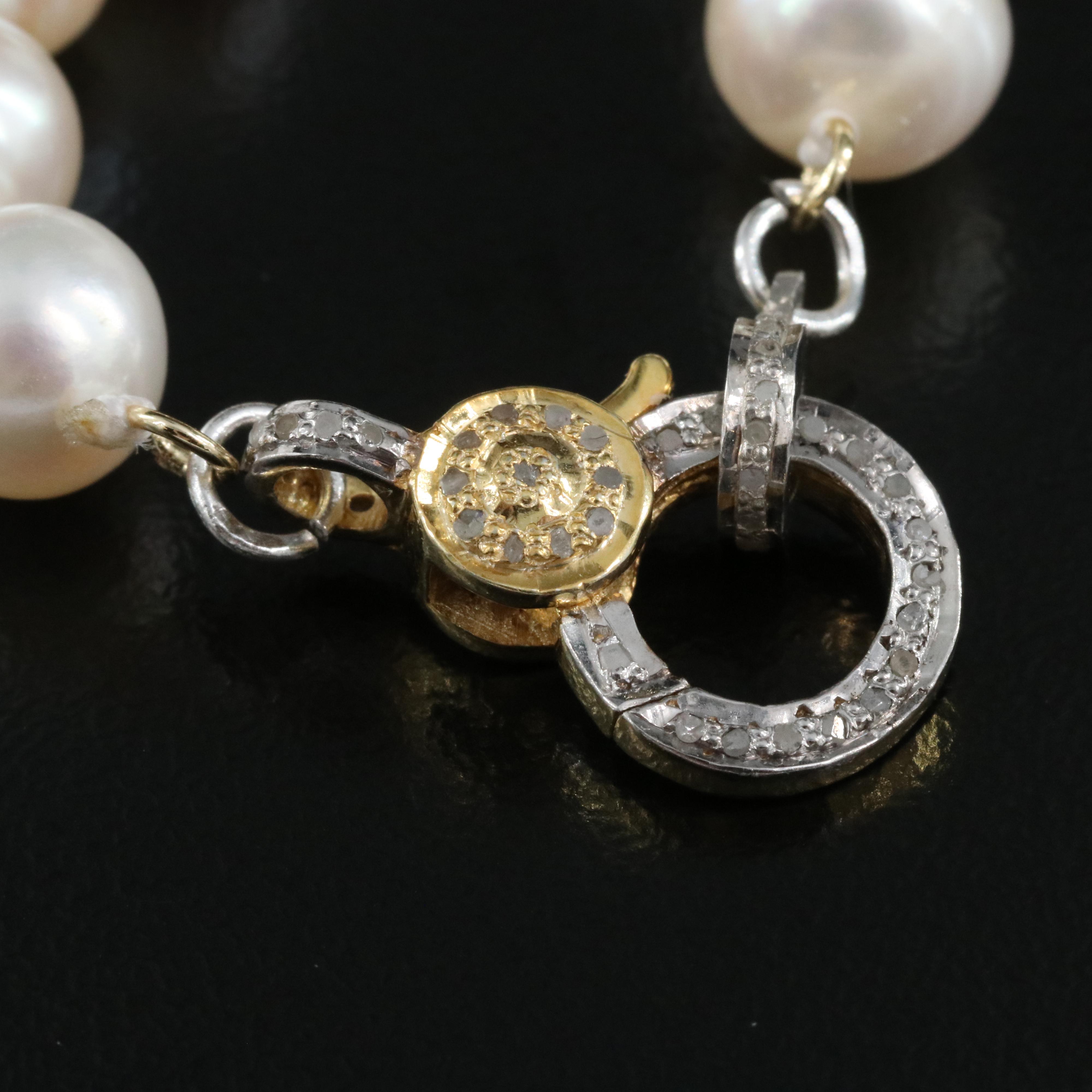 Pearl Necklace with Sterling Diamond Clasp