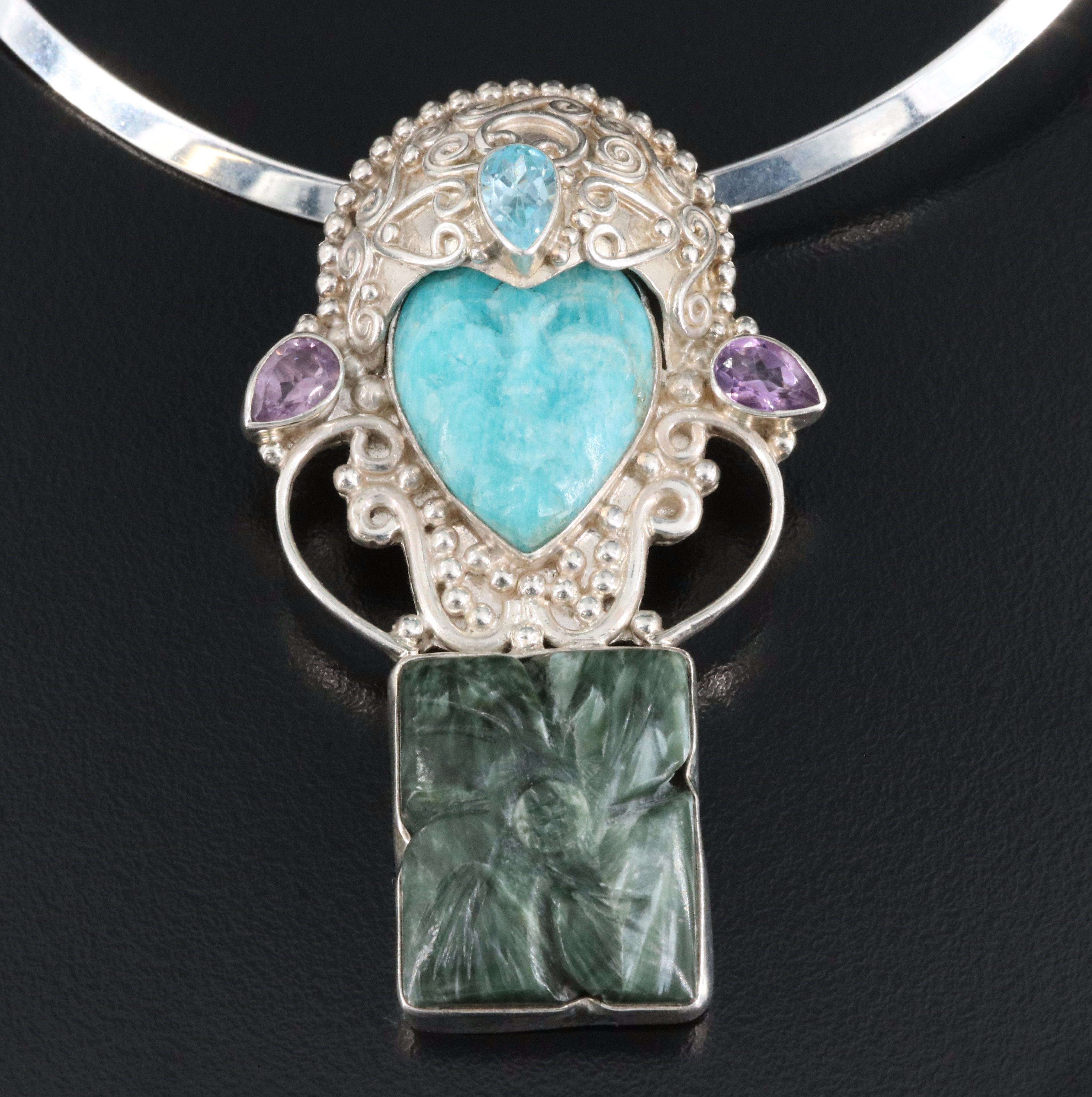 Sterling Figural Collar Including Amethyst, Seraphinite and Cubic Zirconia
