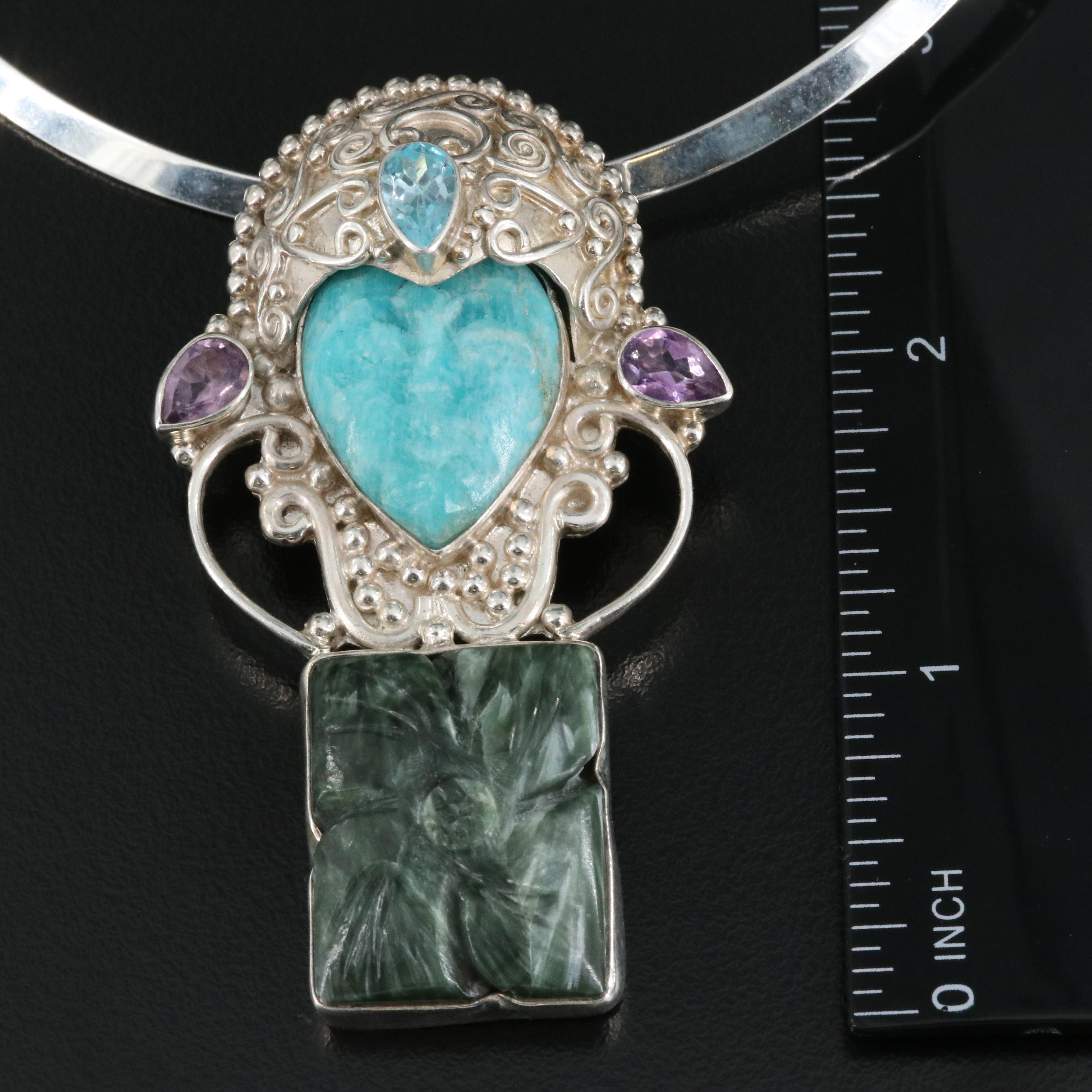 Sterling Figural Collar Including Amethyst, Seraphinite and Cubic Zirconia