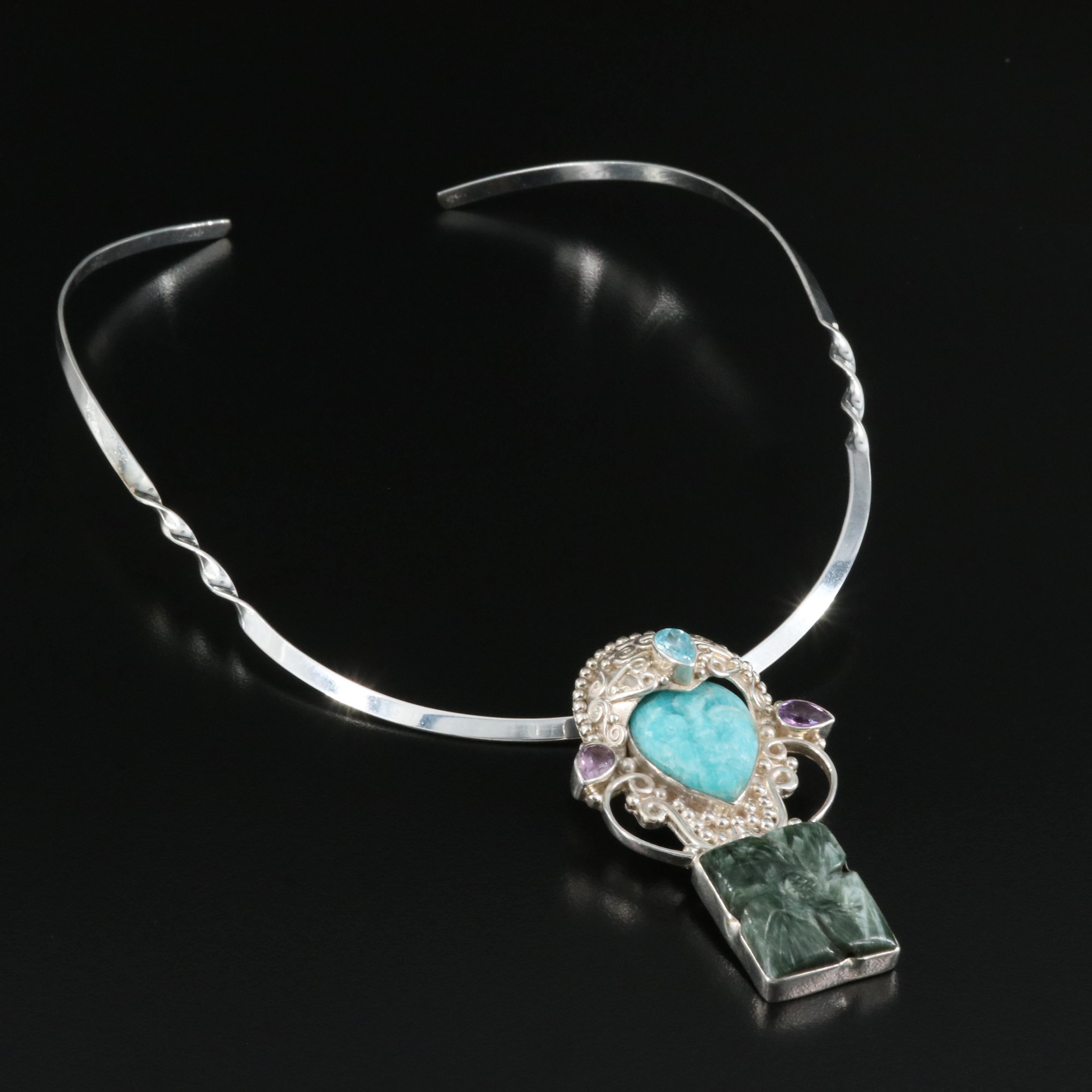 Sterling Figural Collar Including Amethyst, Seraphinite and Cubic Zirconia