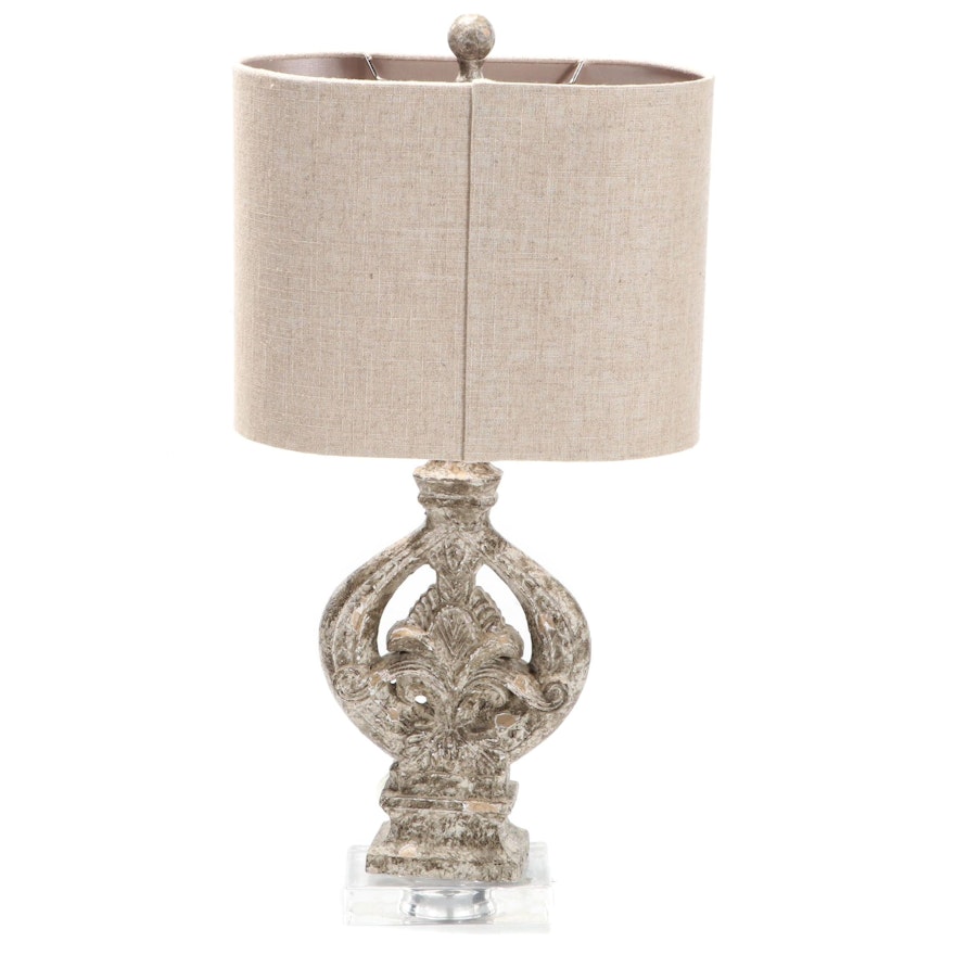 "Damaris" Composite Table Lamp With Oval Linen Shade, Contemporary