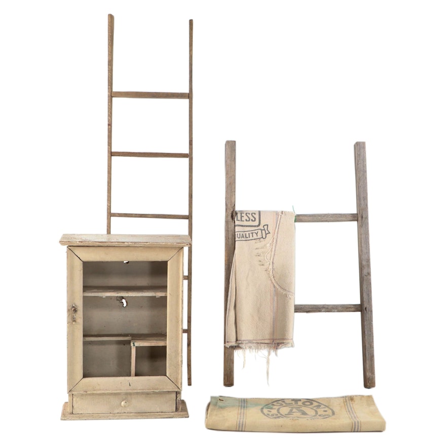 Primitive Ladders, Display Case and Grain Sacks