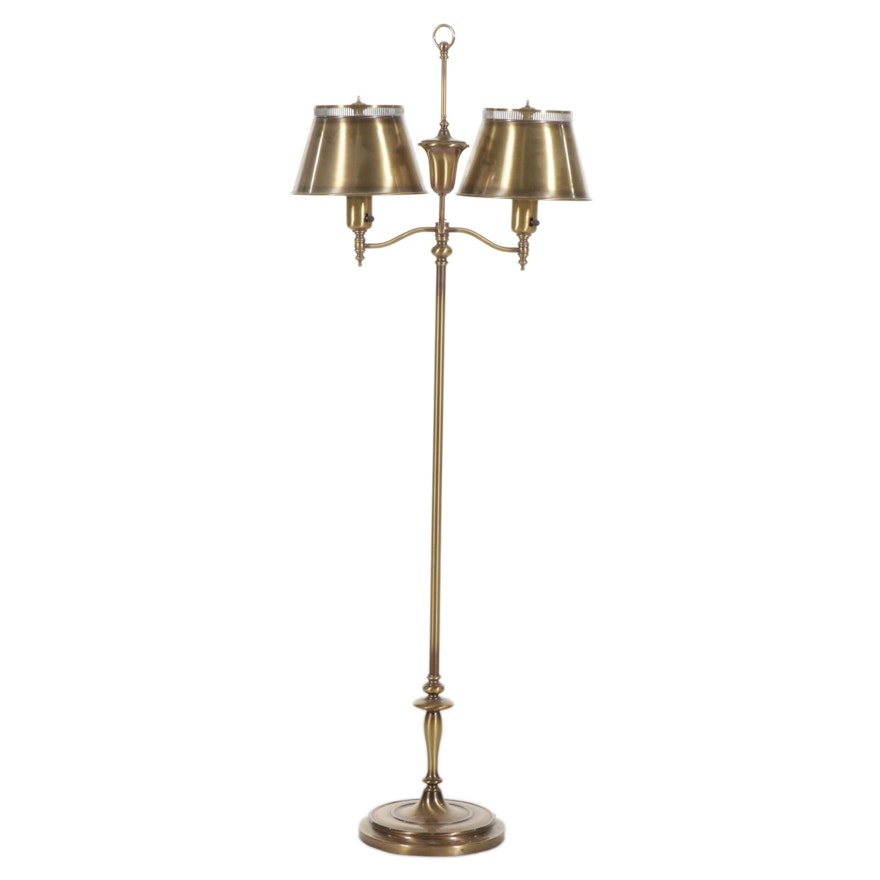 Brass Finish Double Student Floor Lamp with Milk Glass Torchieres, Mid-20th C