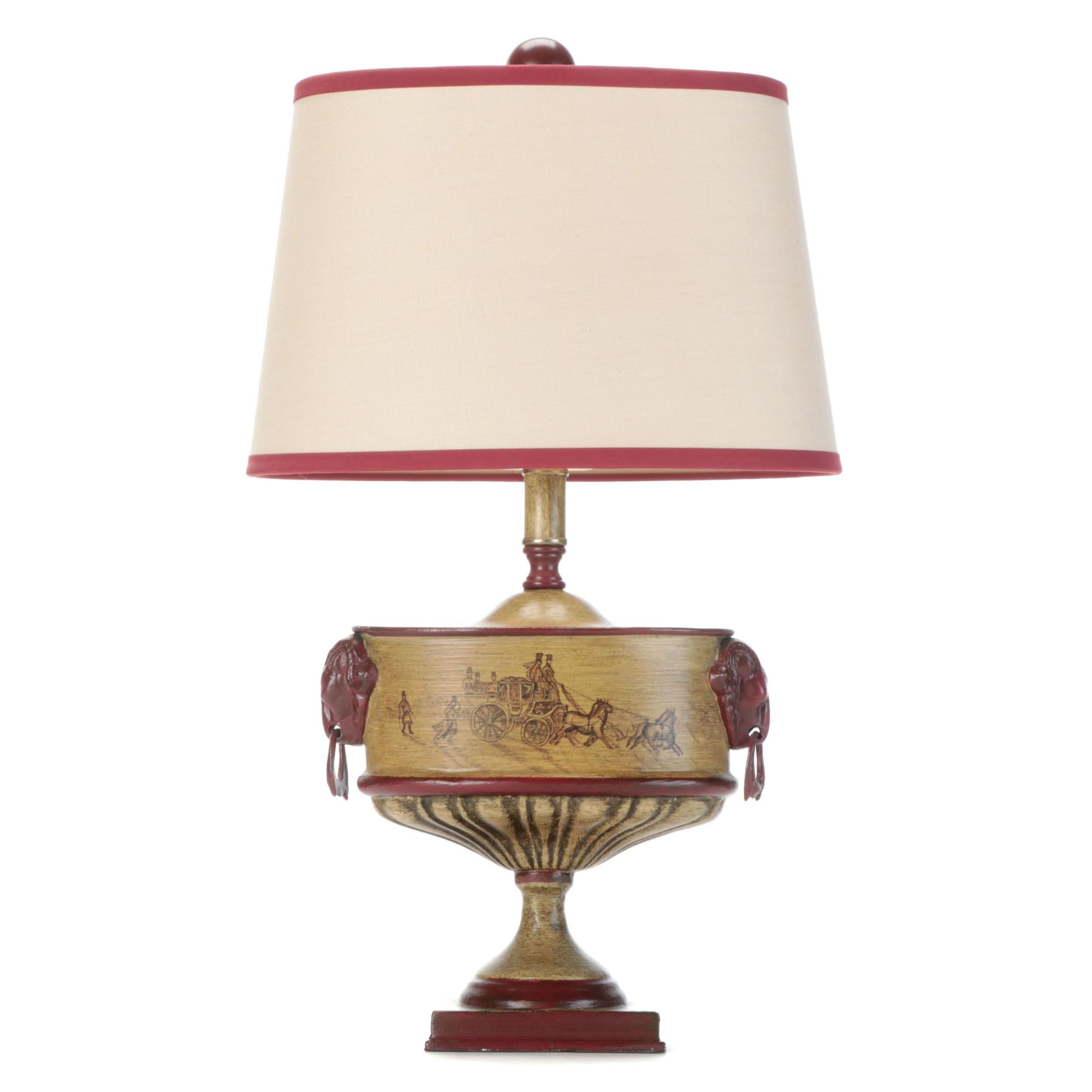 Jeanne Reed's Ltd. Patinated Metal Ram Head Handled Urn Table Lamp