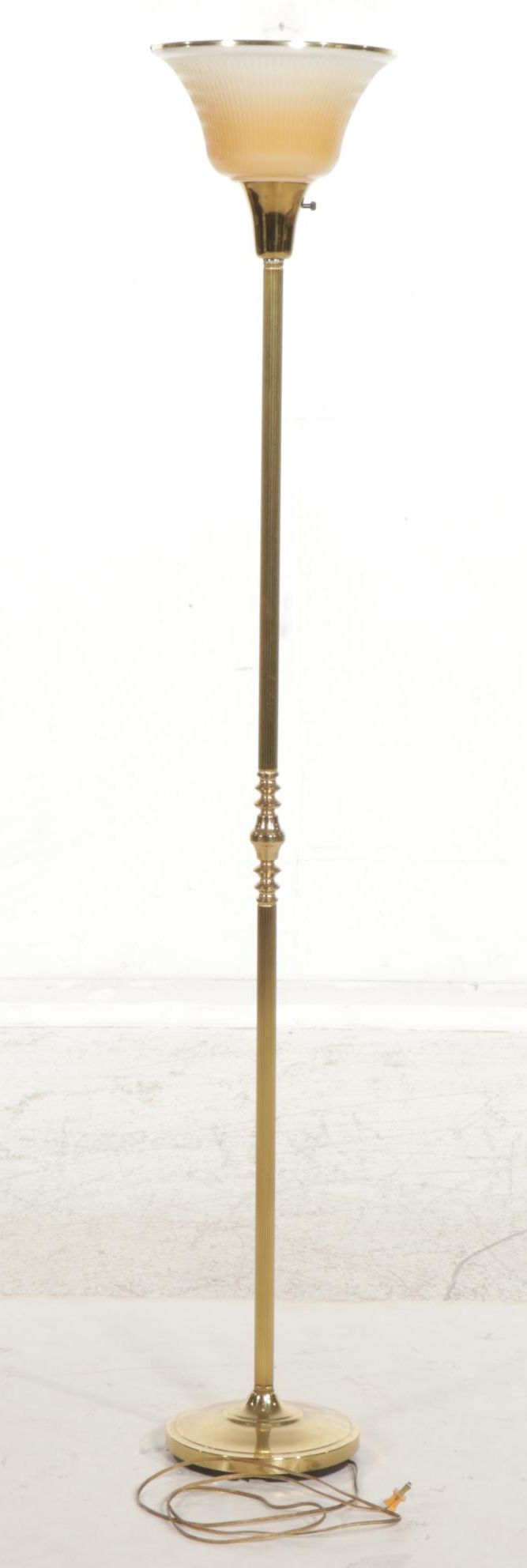 Alsy Brass Torchière Floor Lamp with Amber Ombre Glass Shade, Late 20th Century