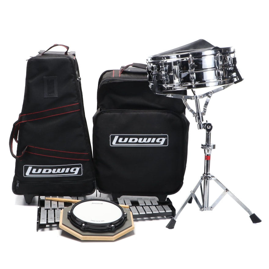 Ludgwig Percussion Bell Kit and Drum with Rolling Bags