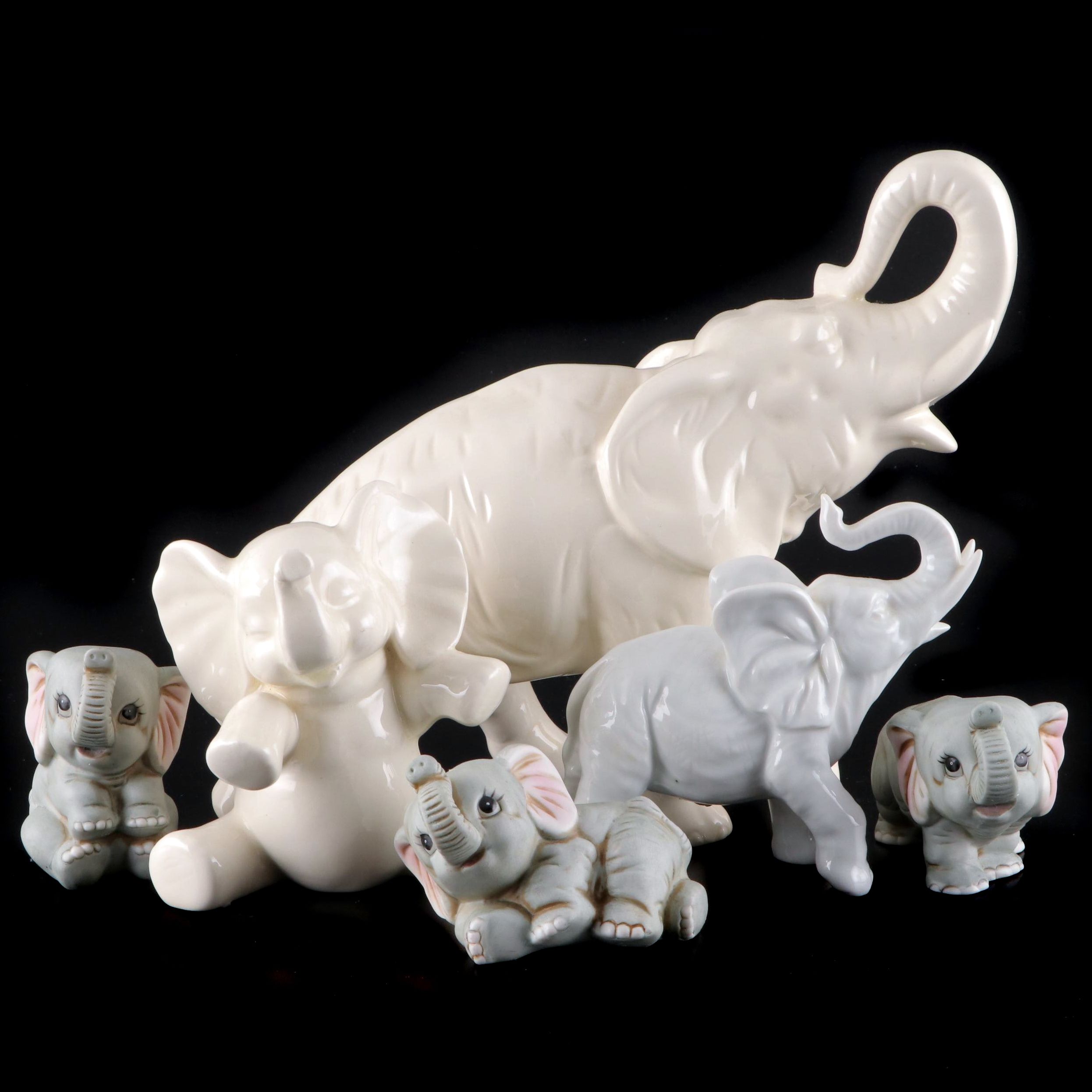 Homco with Other Ceramic Elephant Figurines
