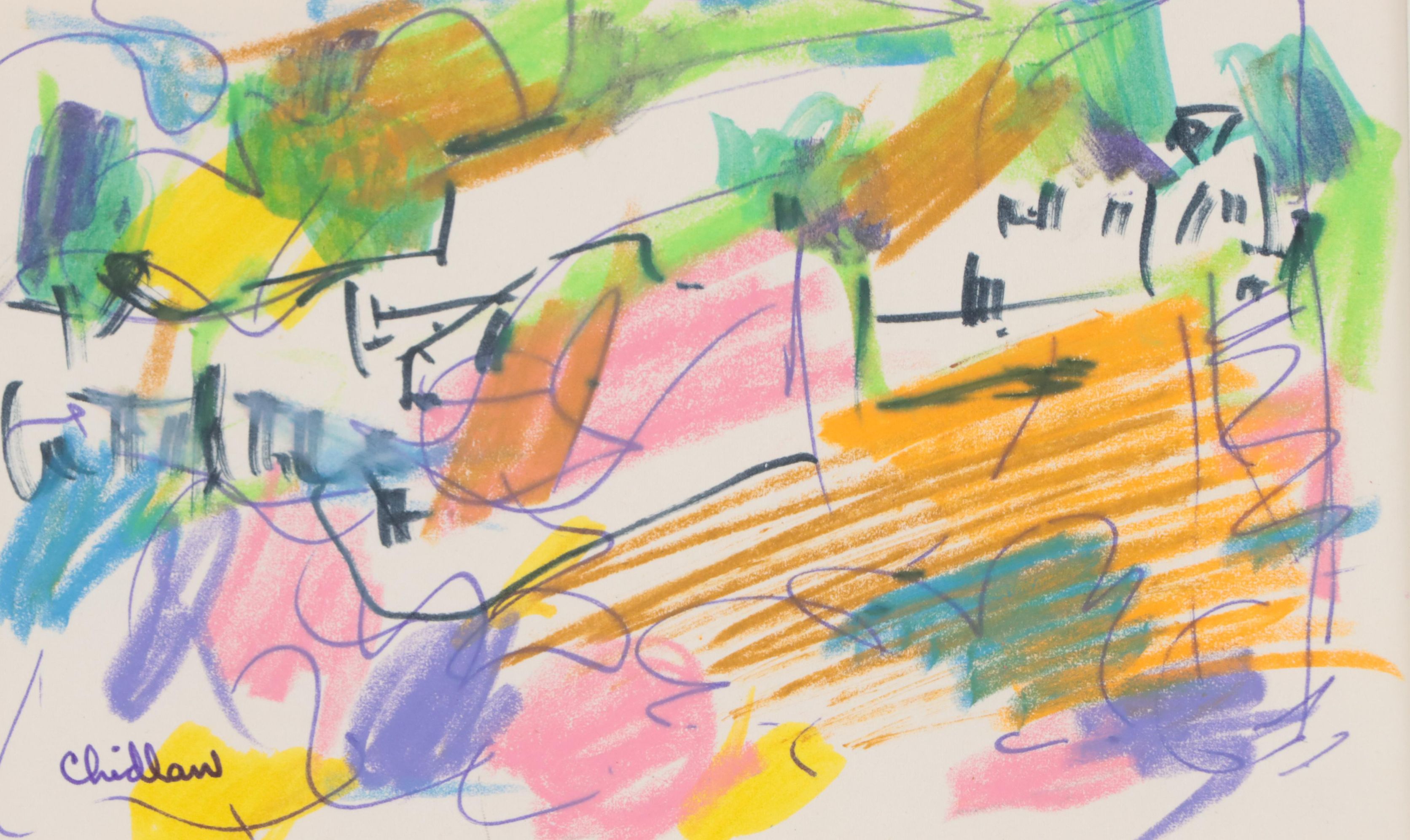 Paul Chidlaw Expressionist Landscape Mixed Media Drawing