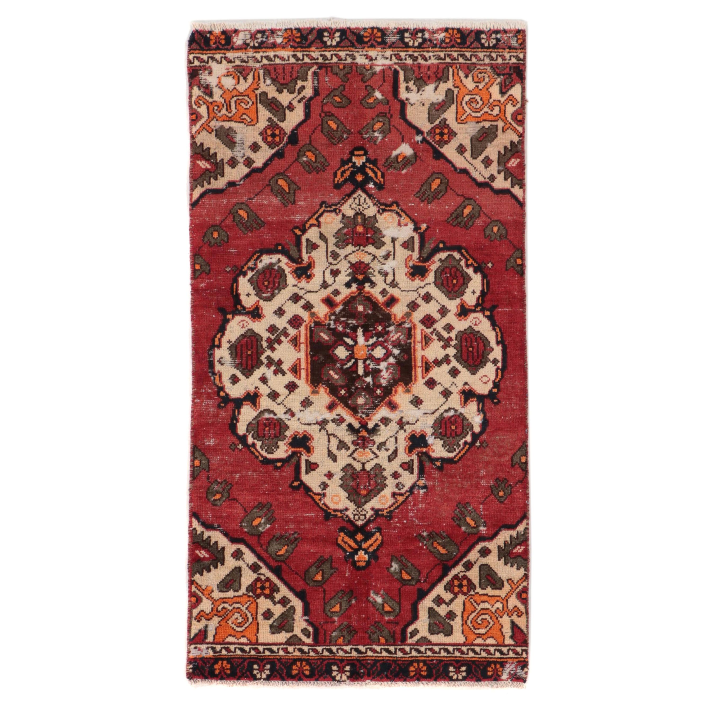 3'2 x 6'3 Hand-Knotted Persian Hamadan Remnant Area Rug