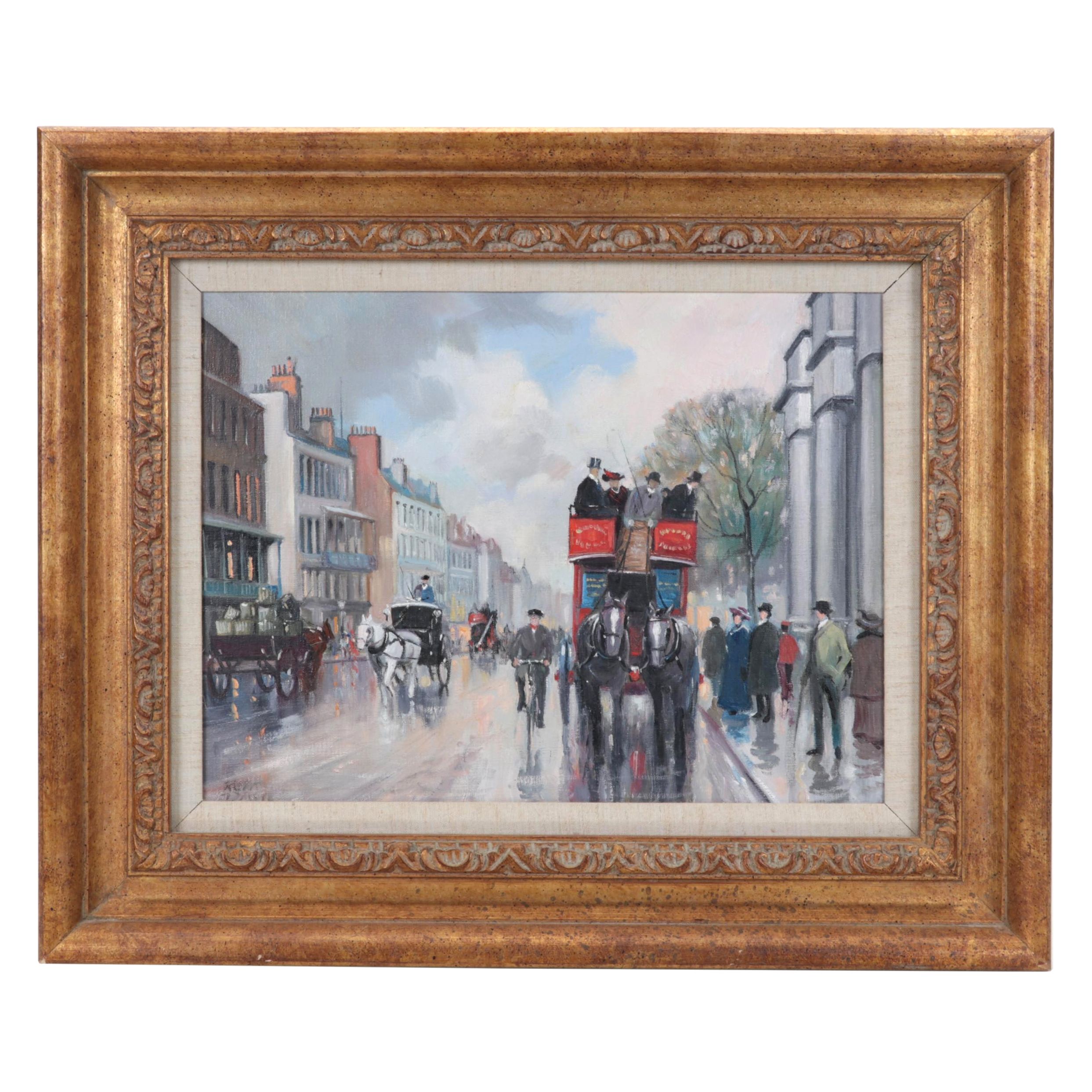Kurt Daste Oil Painting of Victorian City Street Scene, 21st Century