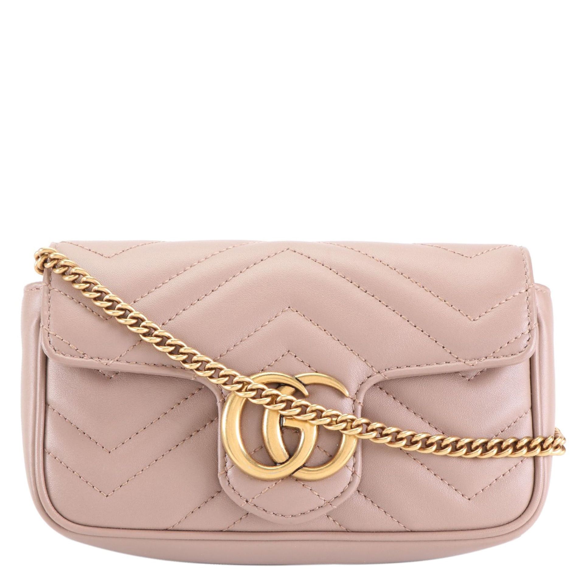 Gucci Super Mini Marmont Flap Shoulder Bag in Matelassé Leather with Box