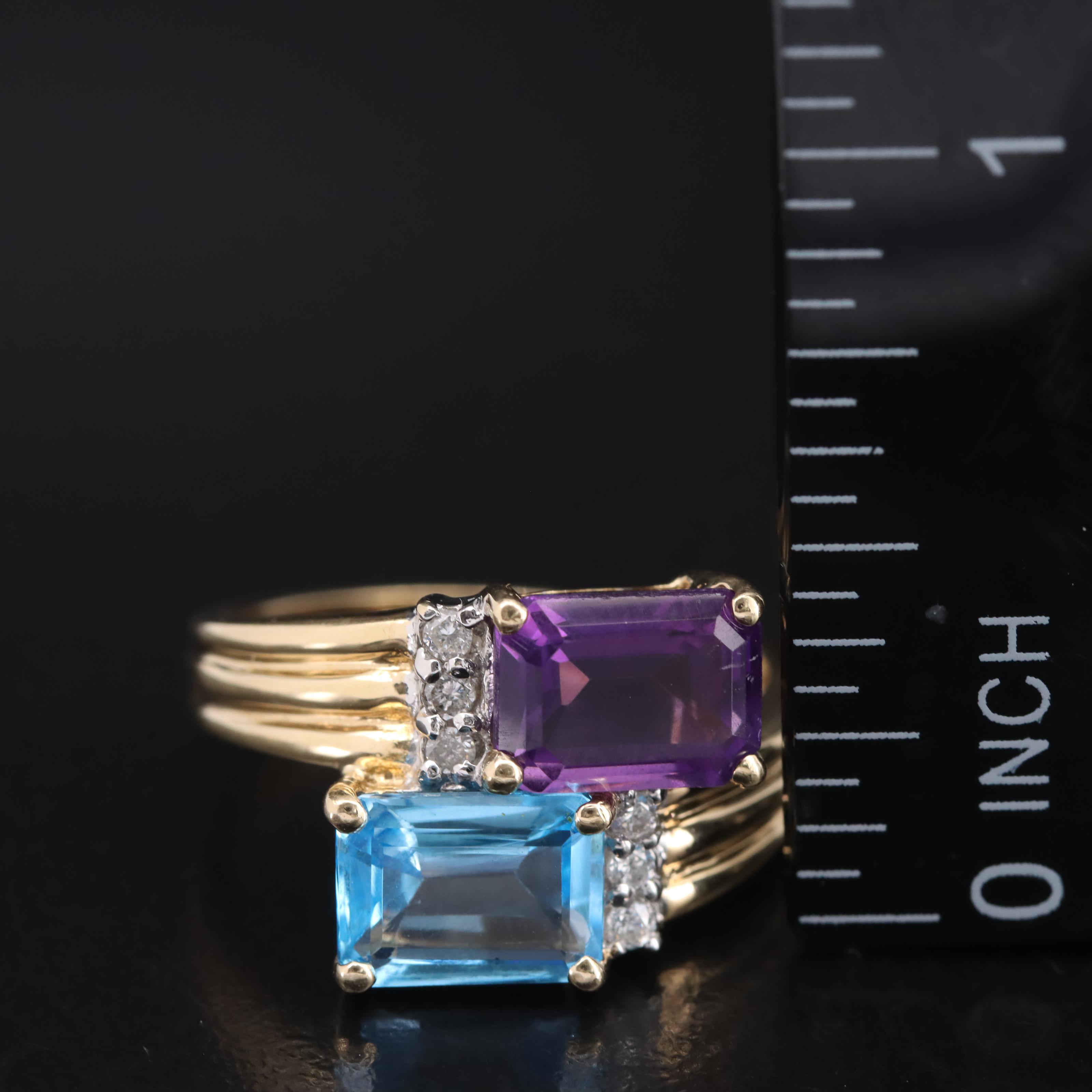 14K Amethyst, Sky Blue Topaz and Diamond Bypass Ring