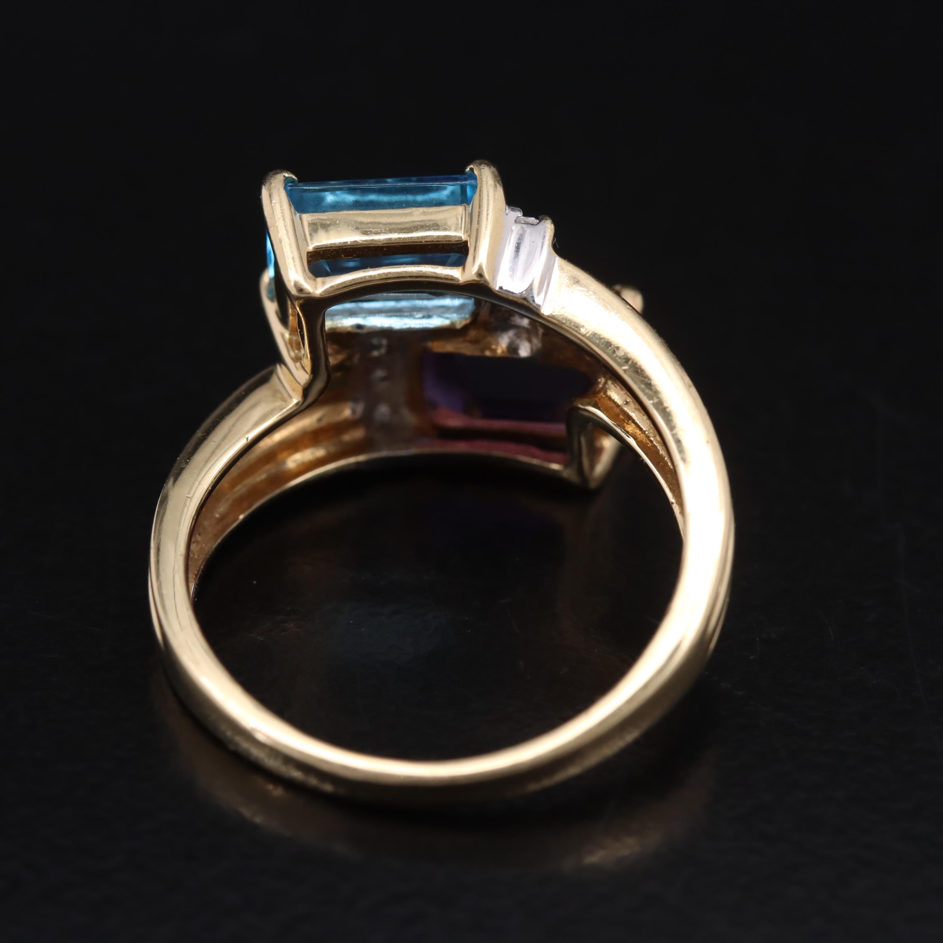 14K Amethyst, Sky Blue Topaz and Diamond Bypass Ring