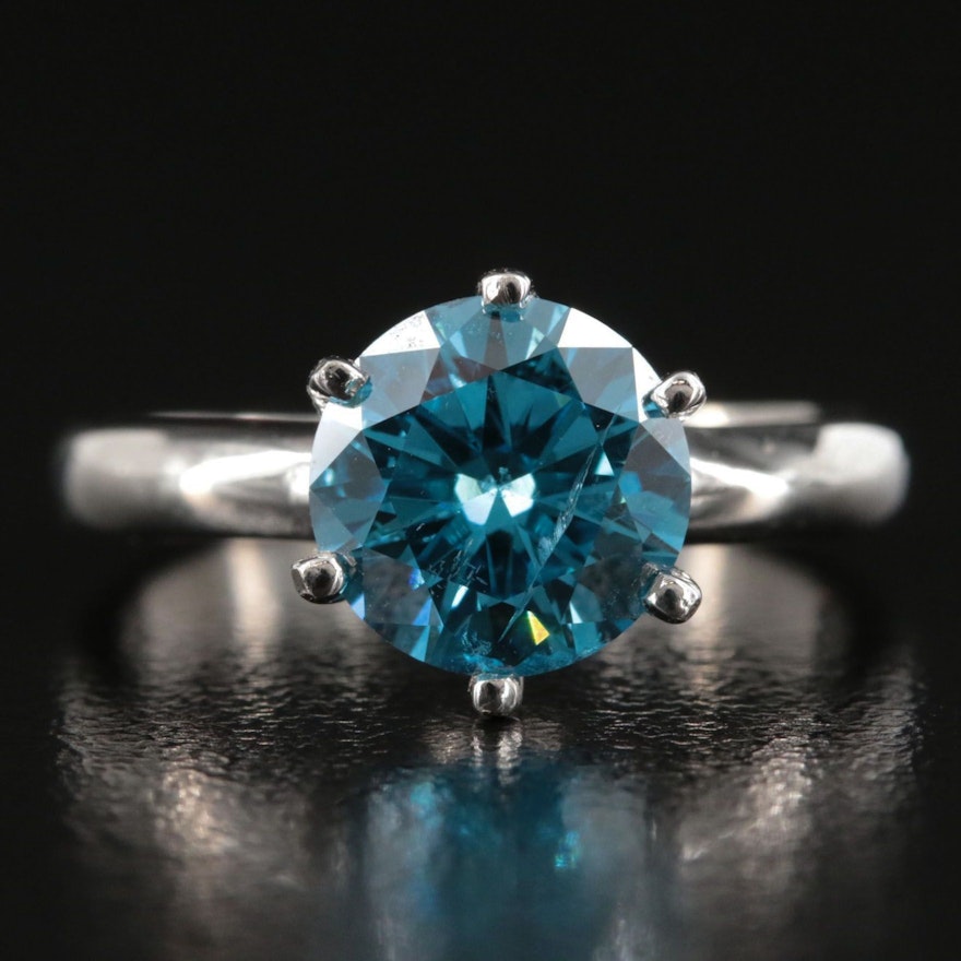 14K 2.01 CT Fancy Vivid Blue Diamond Solitaire Ring