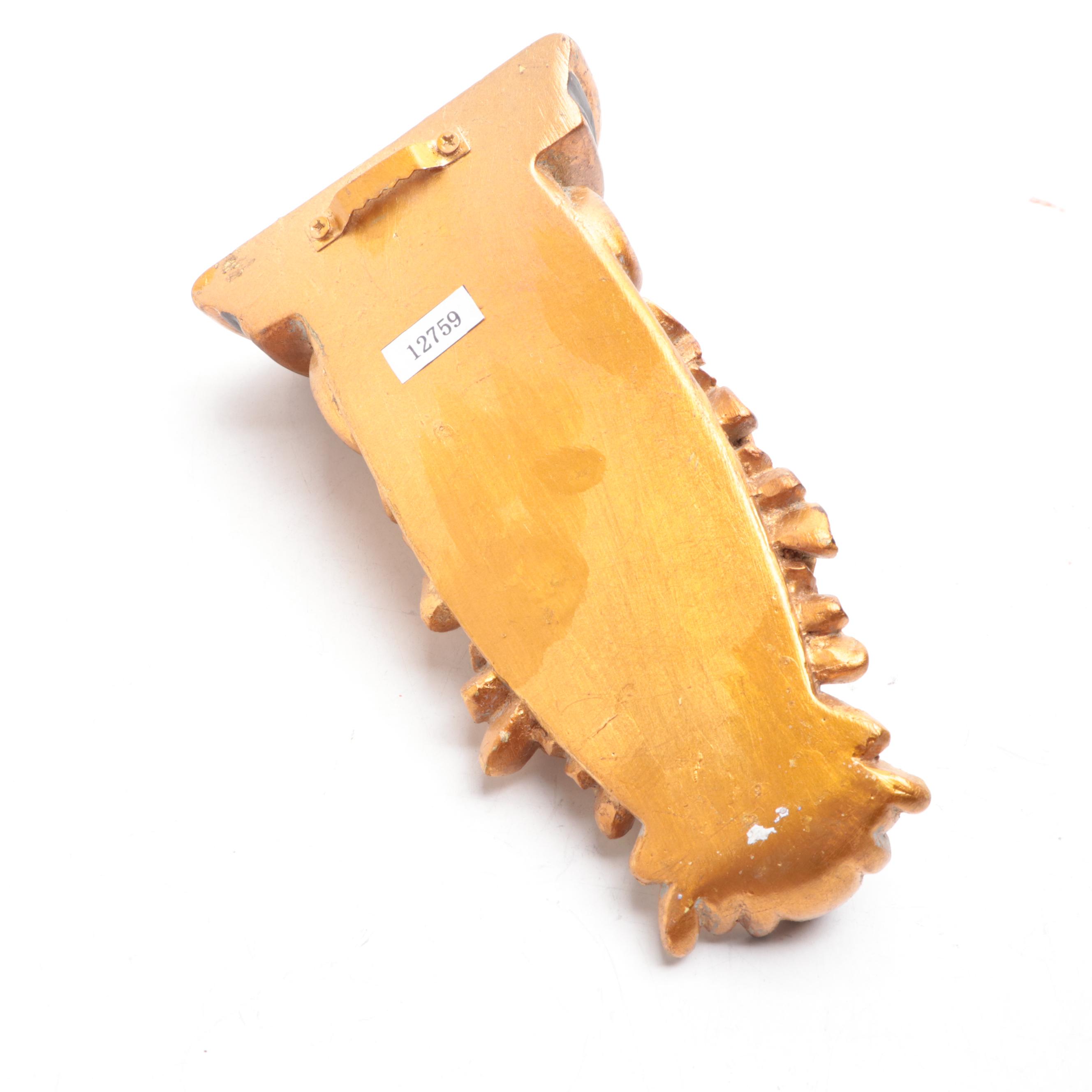 Chinese Shiwan Sun Wukong Figurine with Gilt Plaster Acanthus Wall Shelf