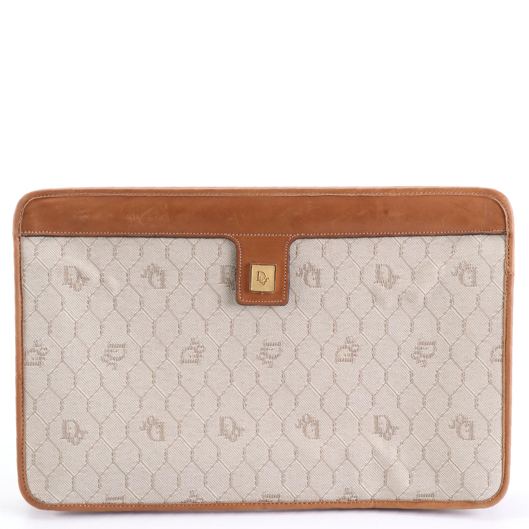 Christian Dior Honeycomb Canvas and Leather Pouch