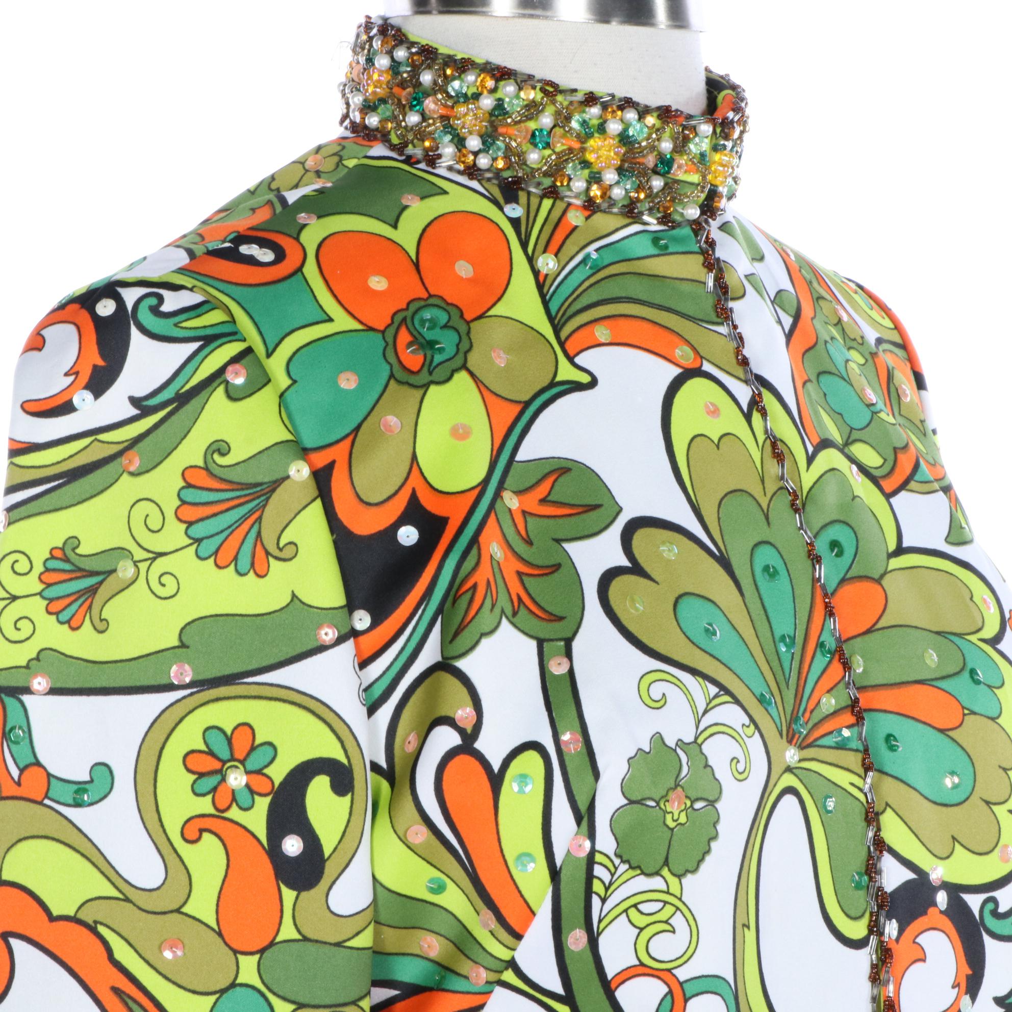 Pop Art Floral Print Embellished Duster Coat with Split Sides