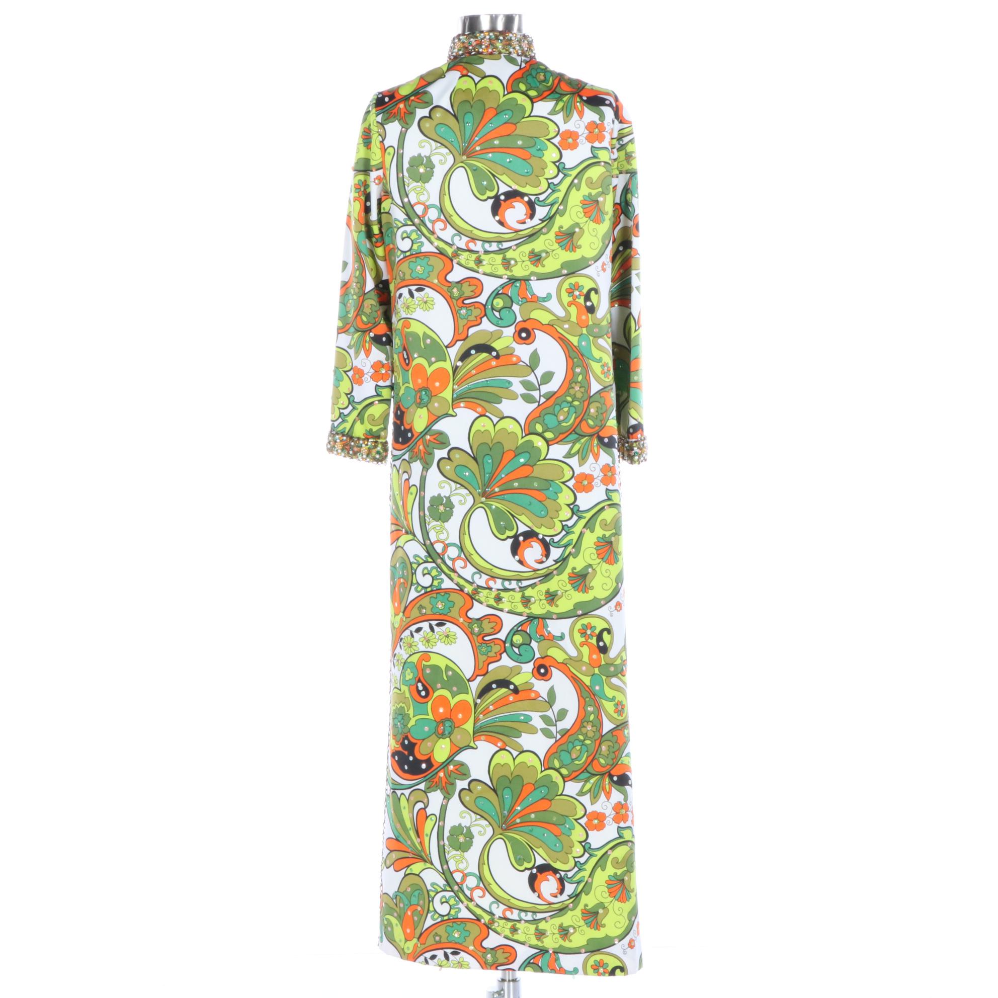 Pop Art Floral Print Embellished Duster Coat with Split Sides