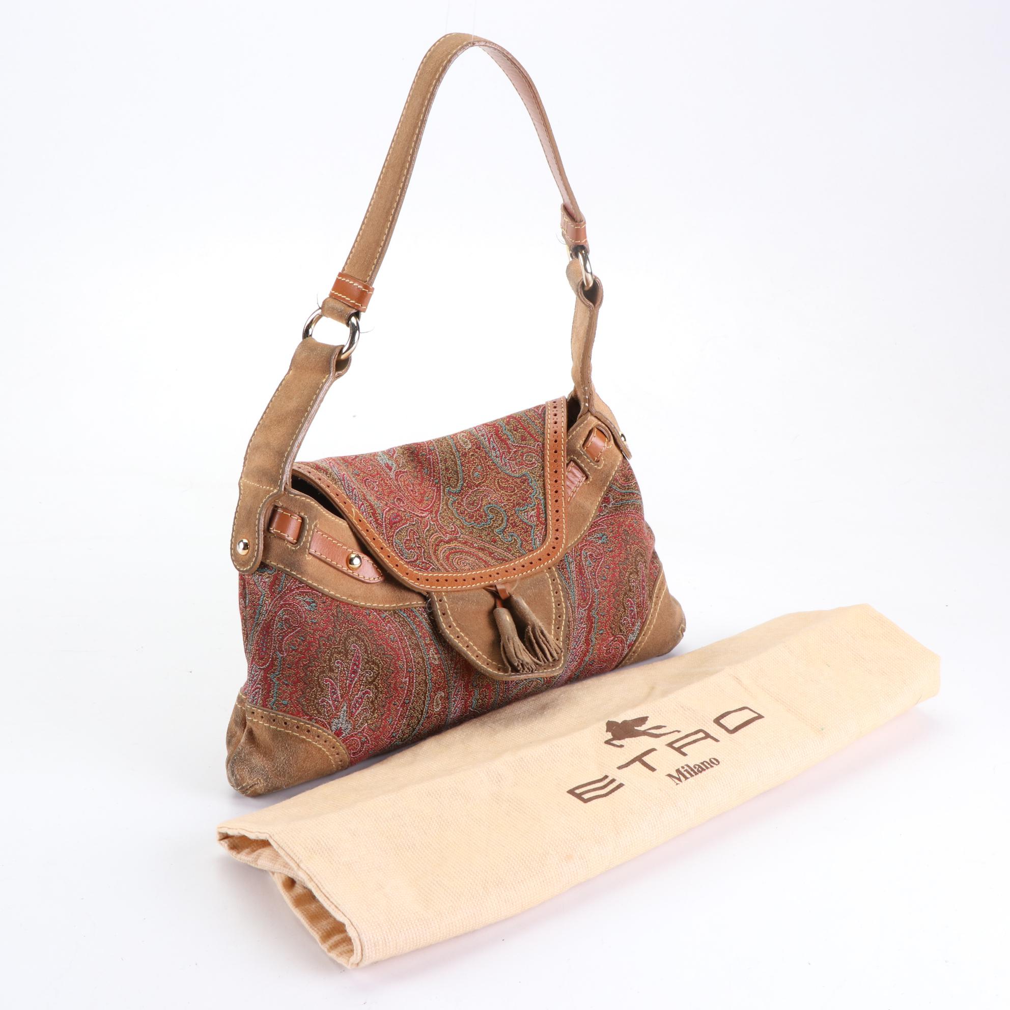 ETRO Paisley Canvas and Suede Tassel Flap Bag