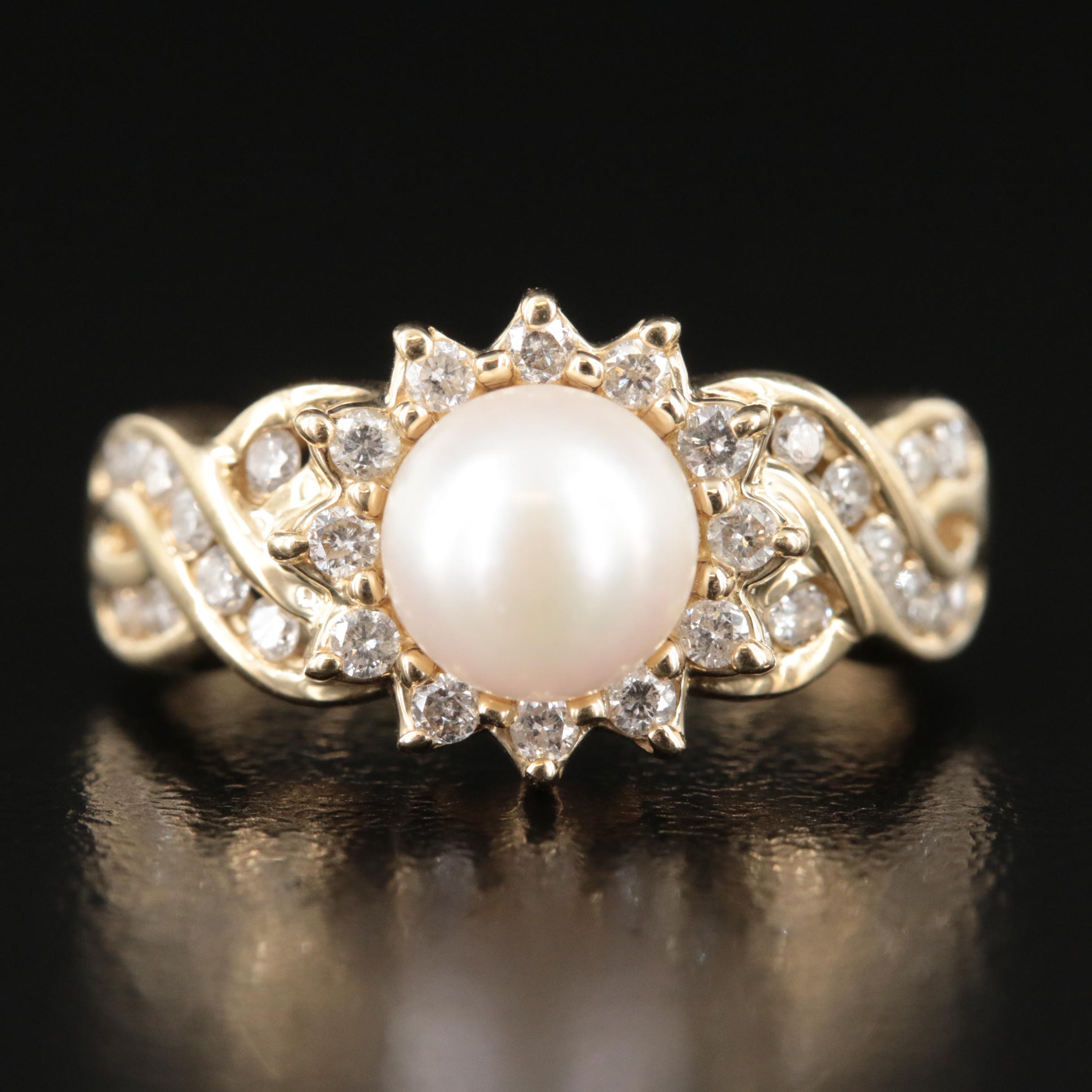 14K Pearl and Diamond Ring
