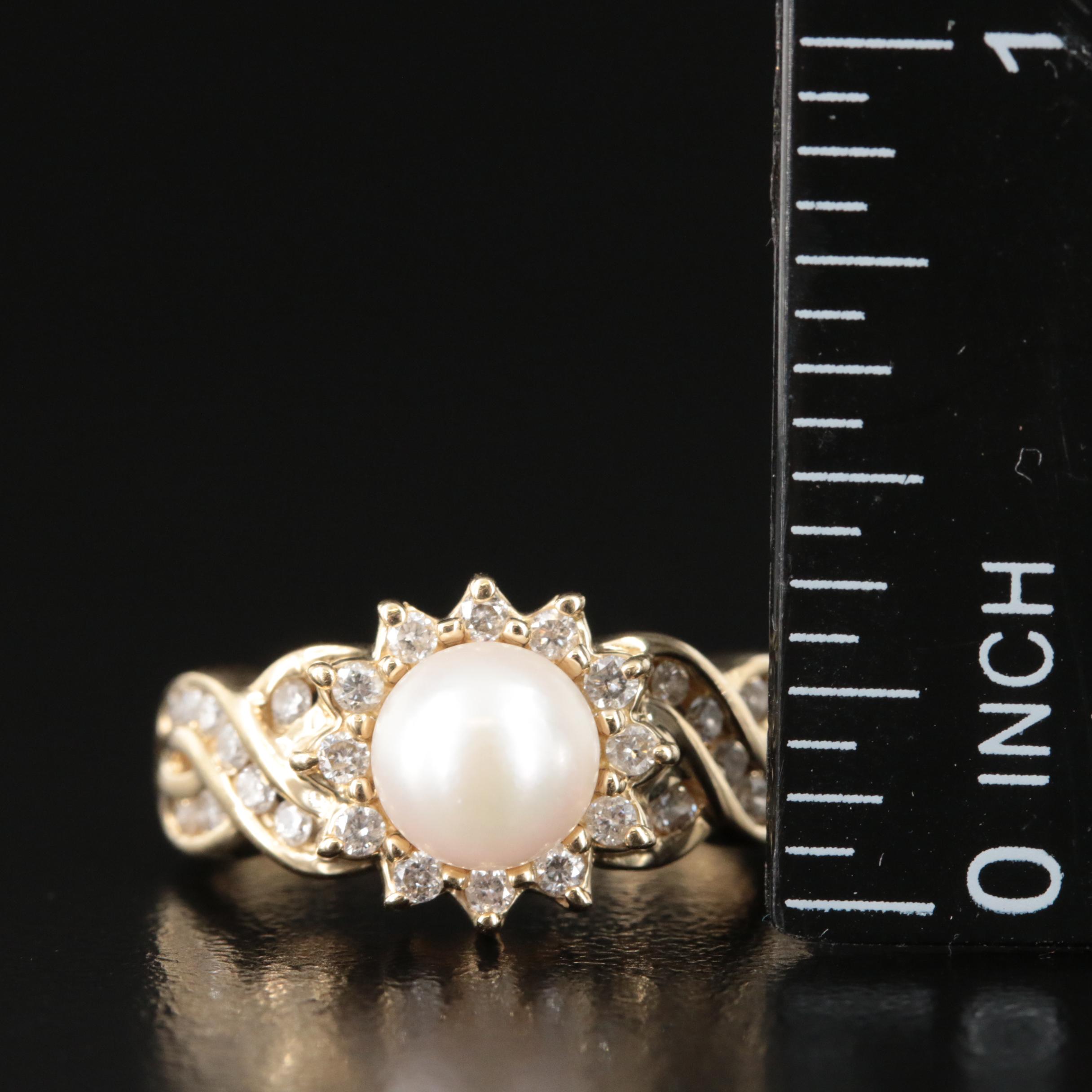 14K Pearl and Diamond Ring