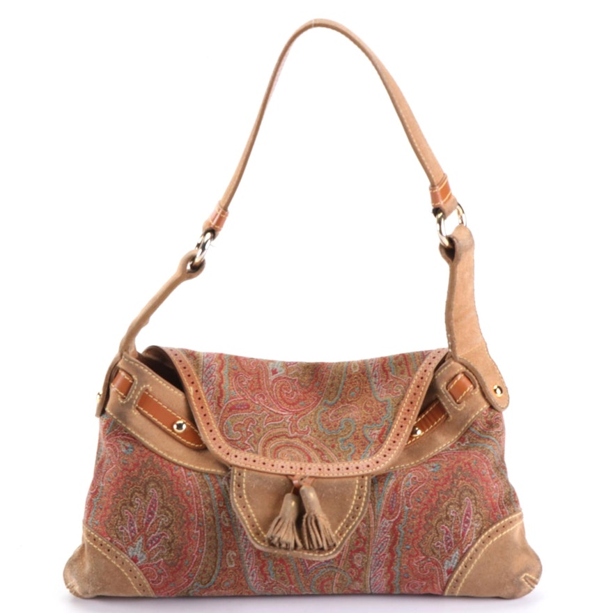ETRO Paisley Canvas and Suede Tassel Flap Bag