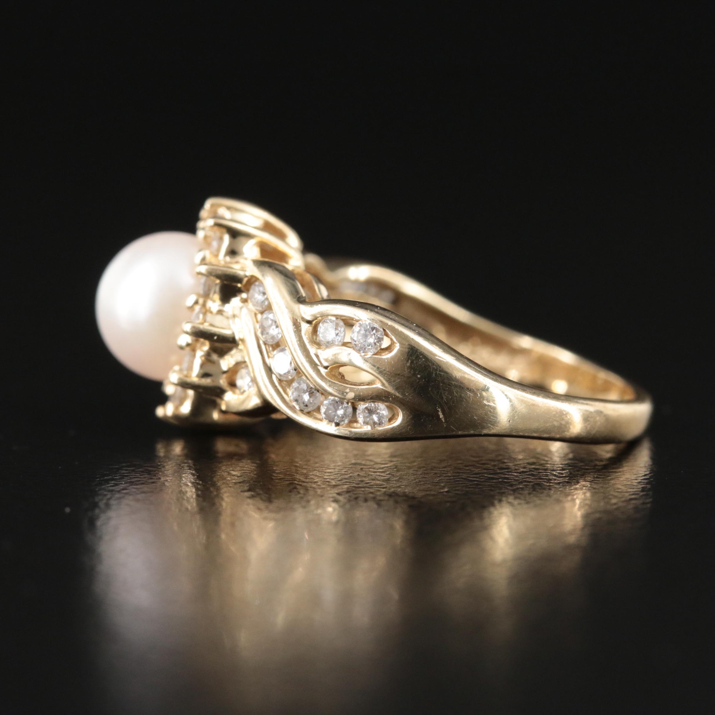 14K Pearl and Diamond Ring