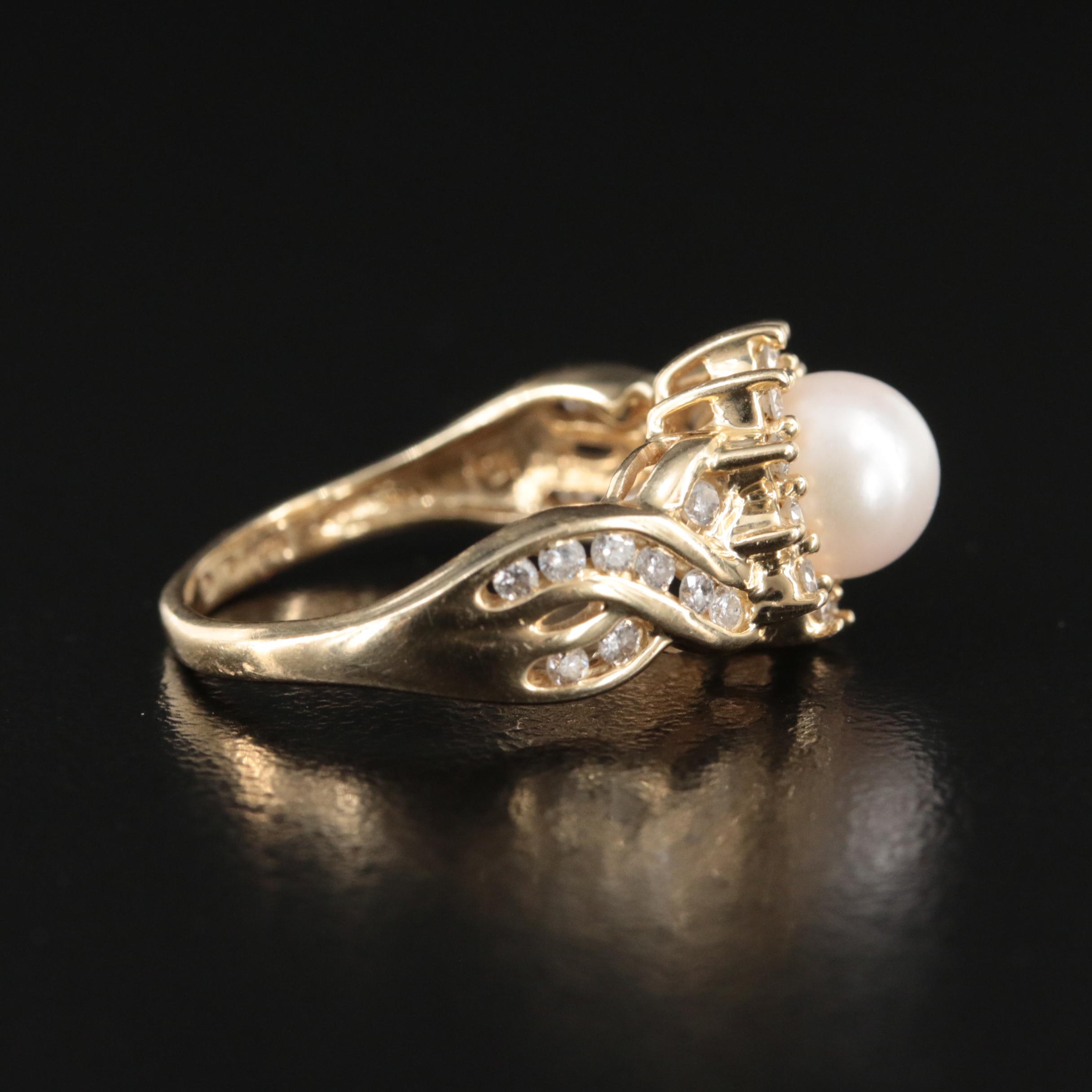 14K Pearl and Diamond Ring