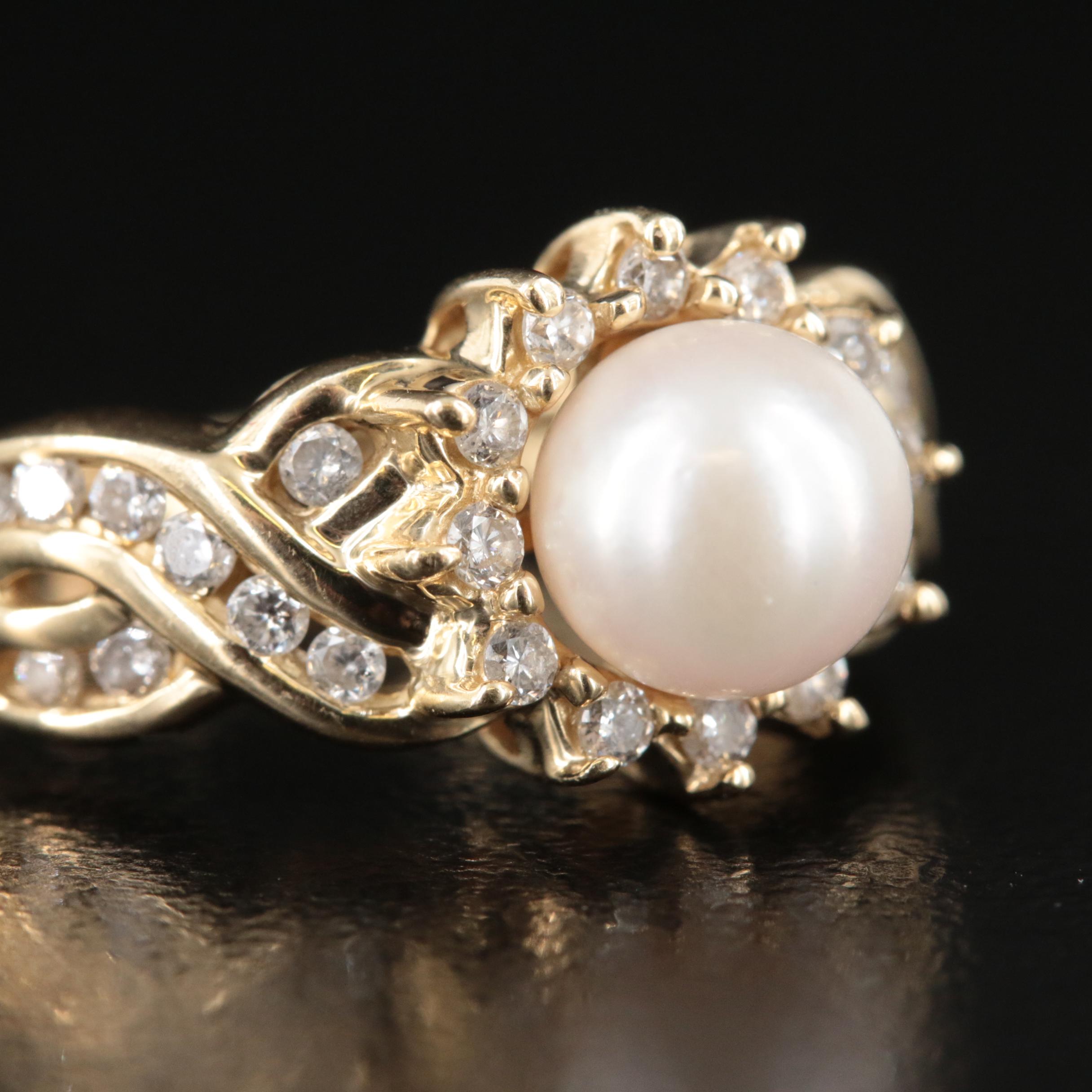 14K Pearl and Diamond Ring